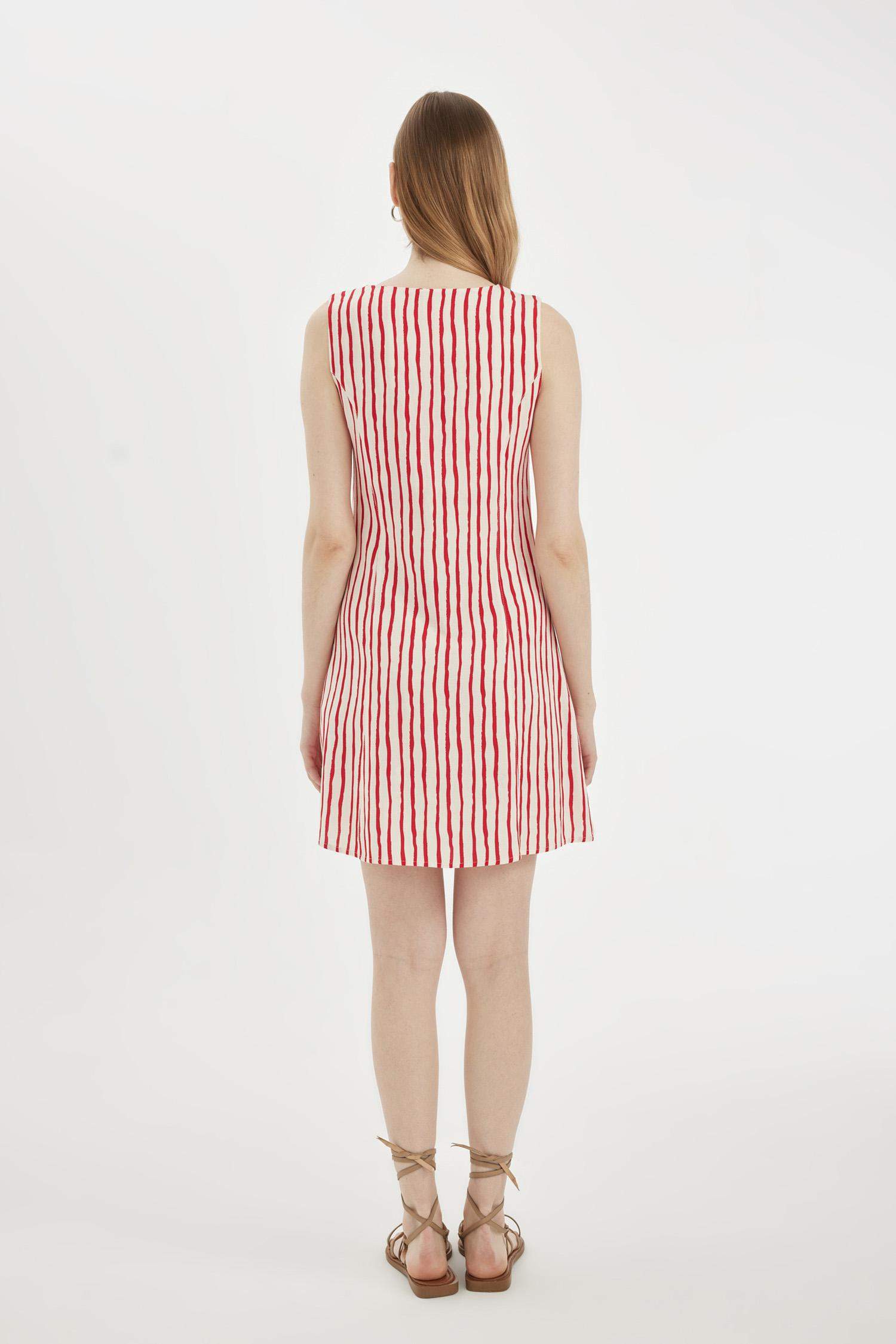 Crew Neck Striped Linen Sleeveless Mini Dress