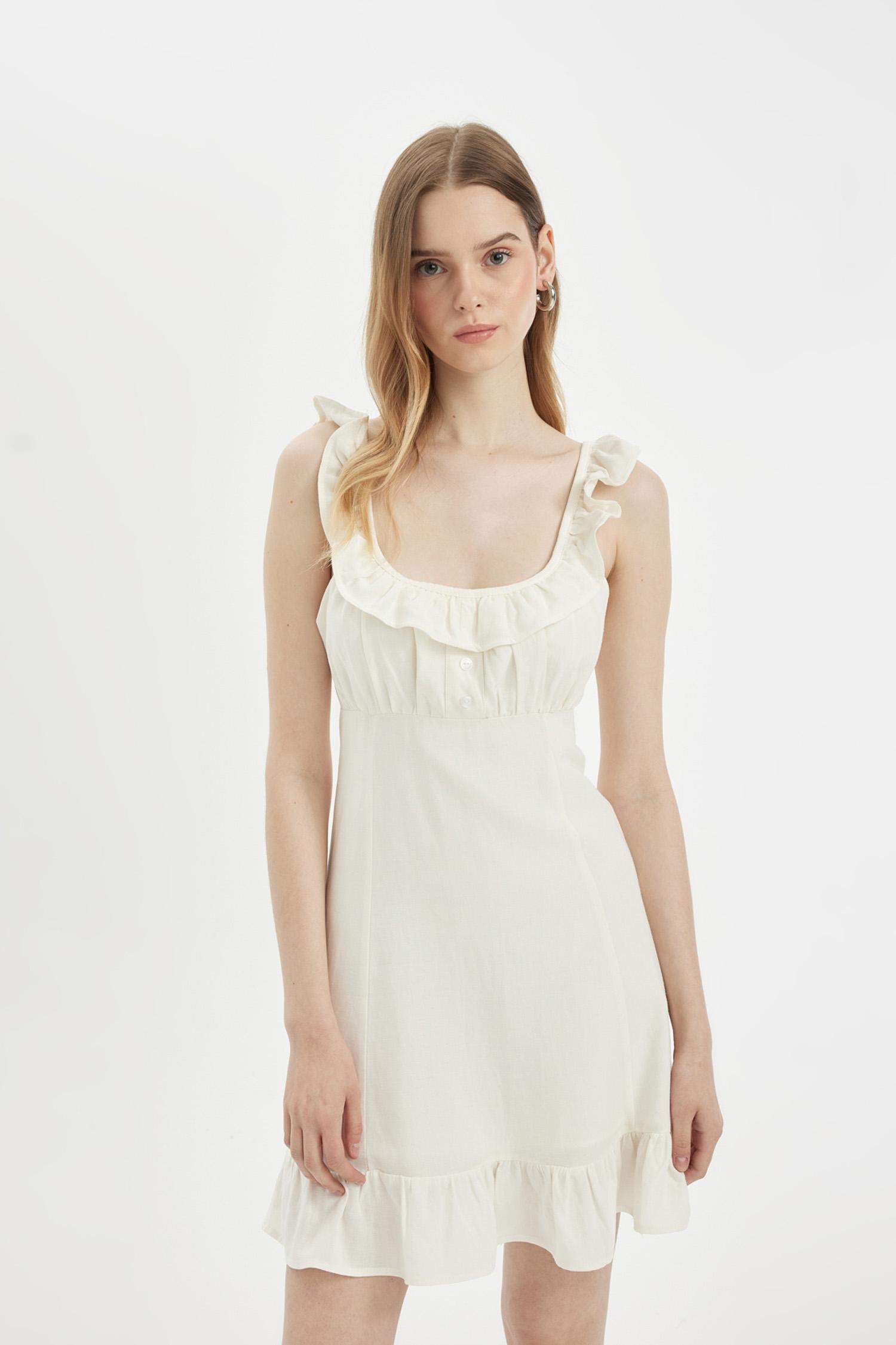 A-Line Linen Strap Mini Dress