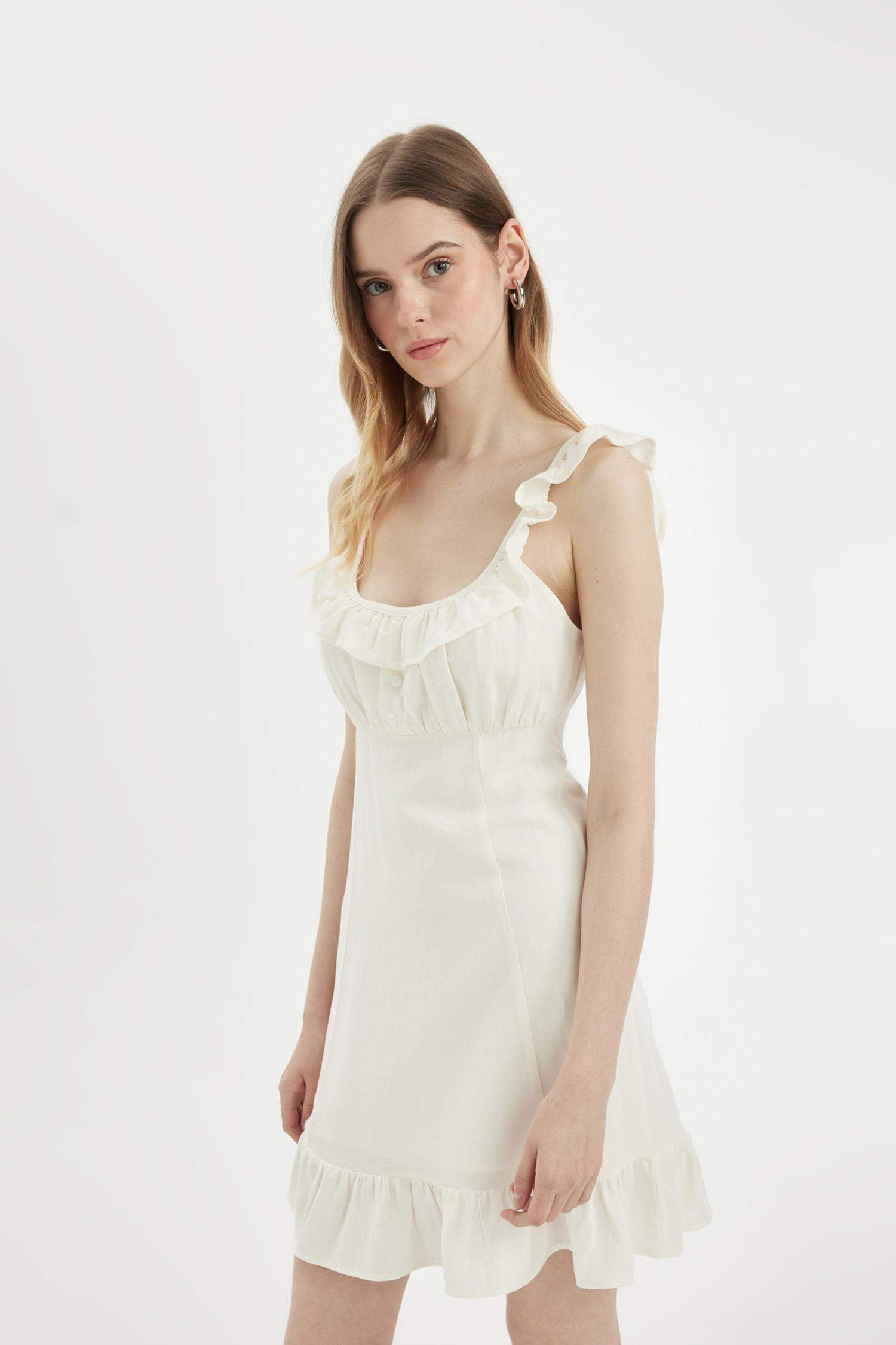 A-Line Linen Strap Mini Dress