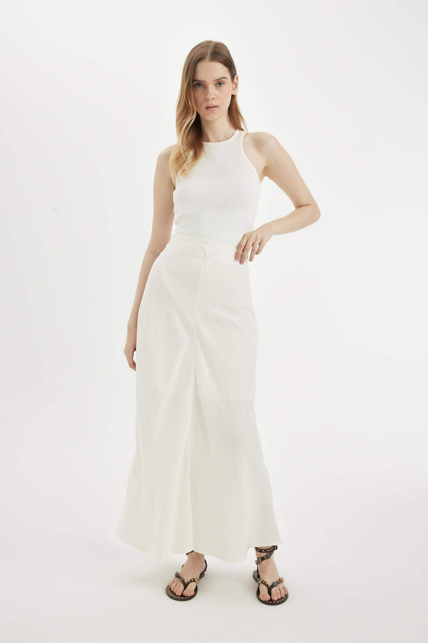 تنورة طويلة كتان بقصة A