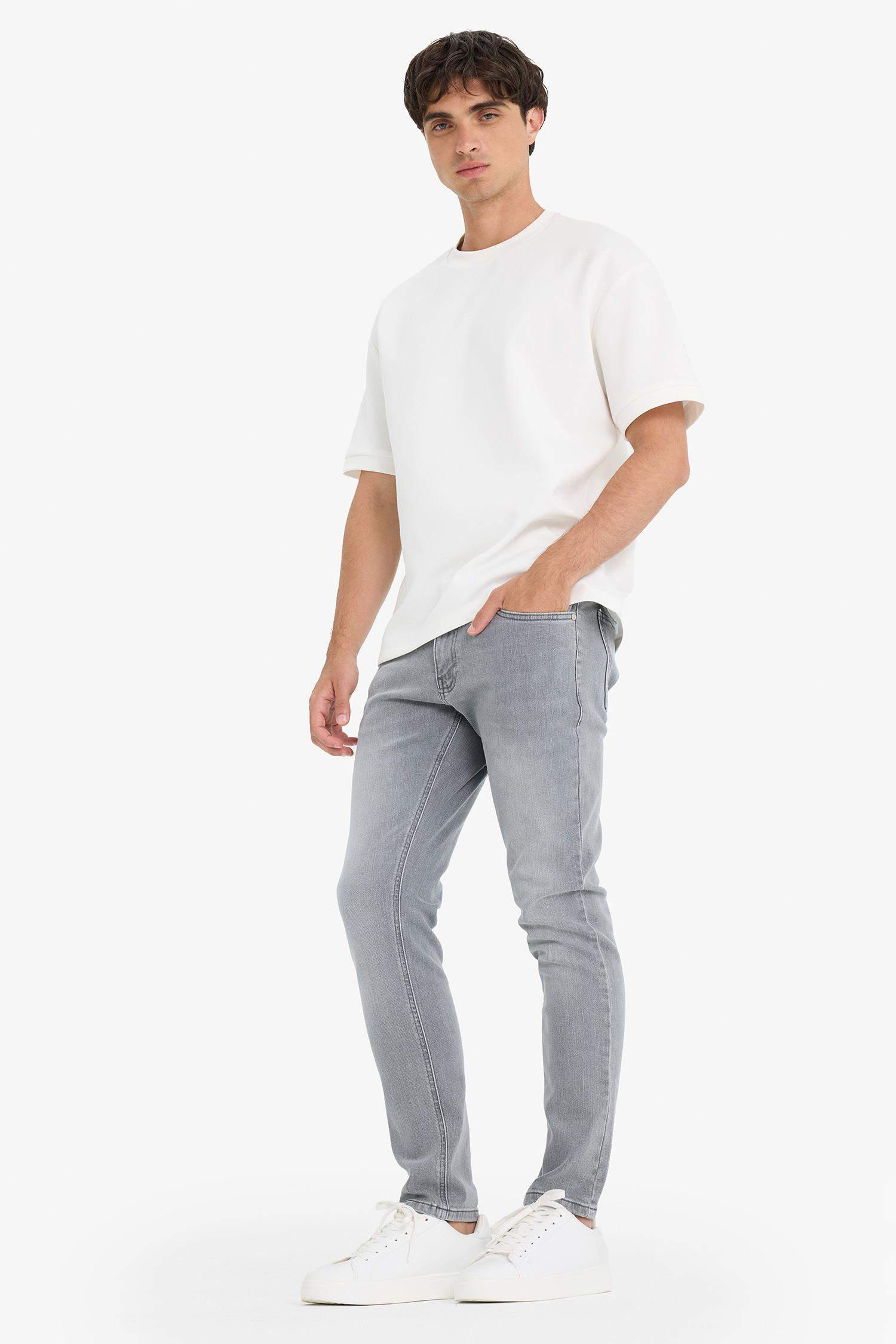 سروال جينز سليم للرجال بخصر عادي و جيوب