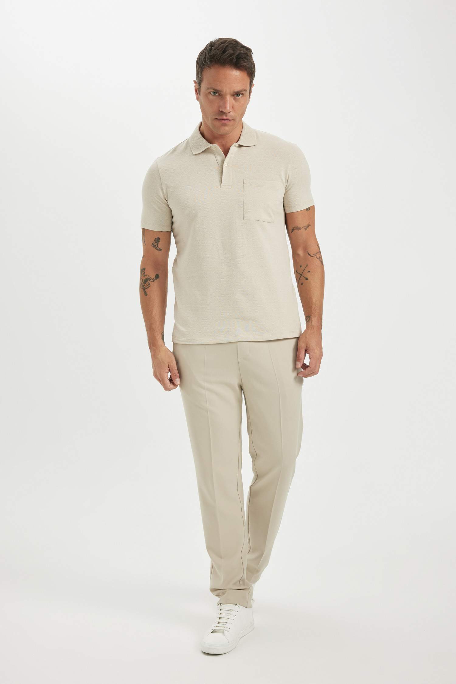 Slim Fit Dar Kesim Polo Yaka Basic Düz Kısa Kollu Tişört