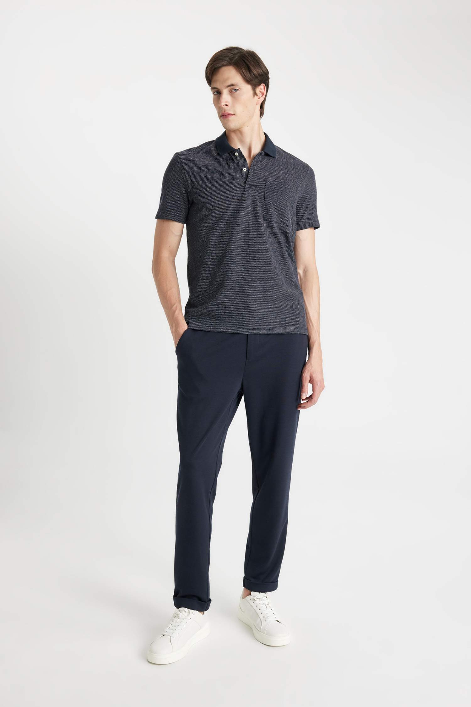 Slim Fit Dar Kesim Polo Yaka Basic Düz Kısa Kollu Tişört