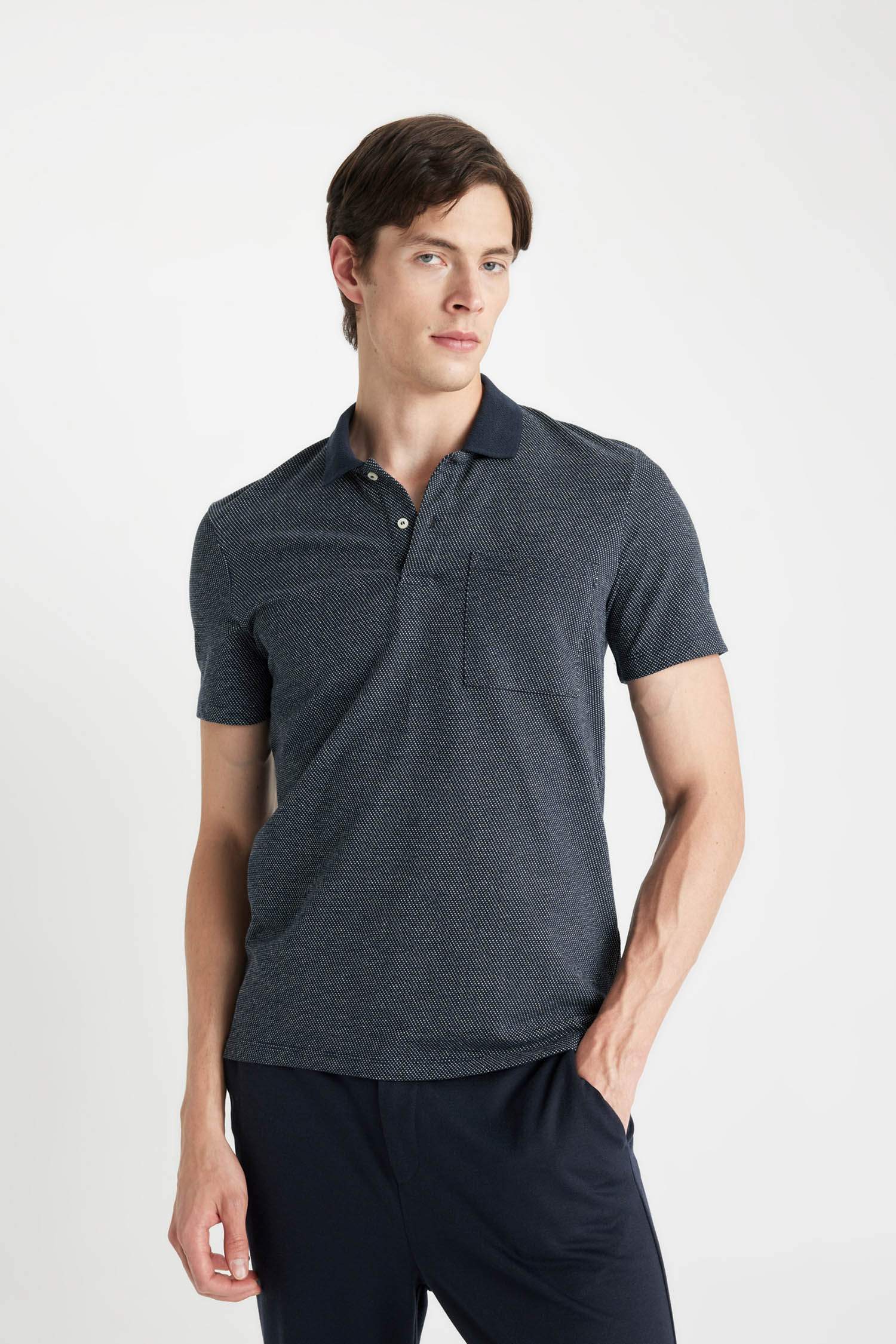 Slim Fit Dar Kesim Polo Yaka Basic Düz Kısa Kollu Tişört