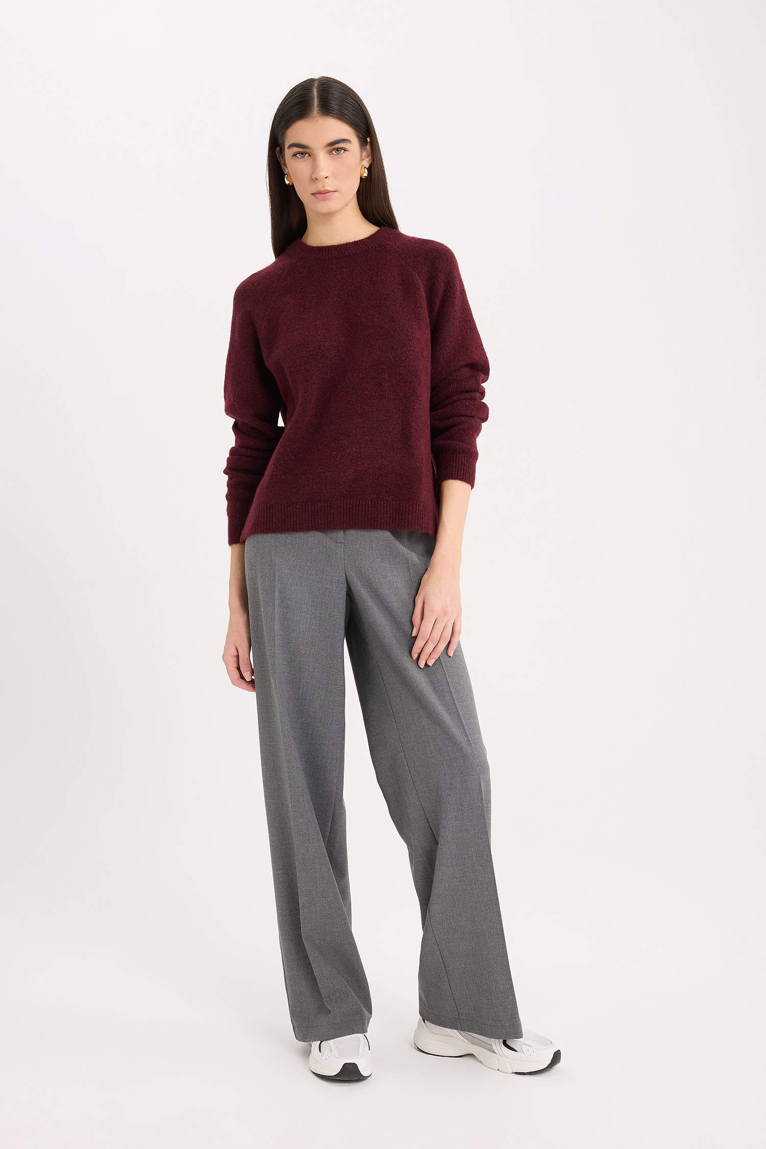 Regular Fit Bisiklet Yaka Basic Düz Triko Kazak