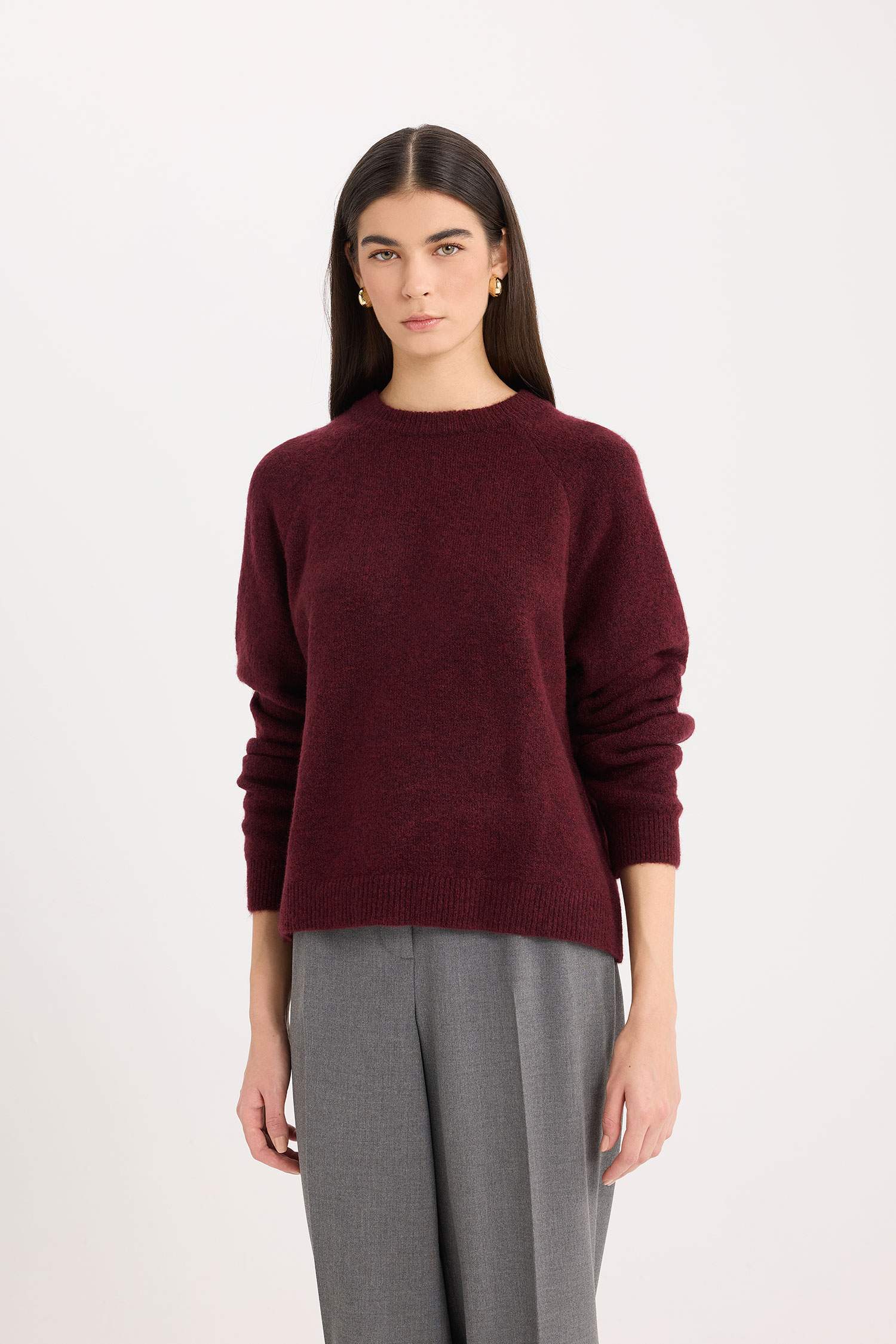 Regular Fit Bisiklet Yaka Basic Düz Triko Kazak