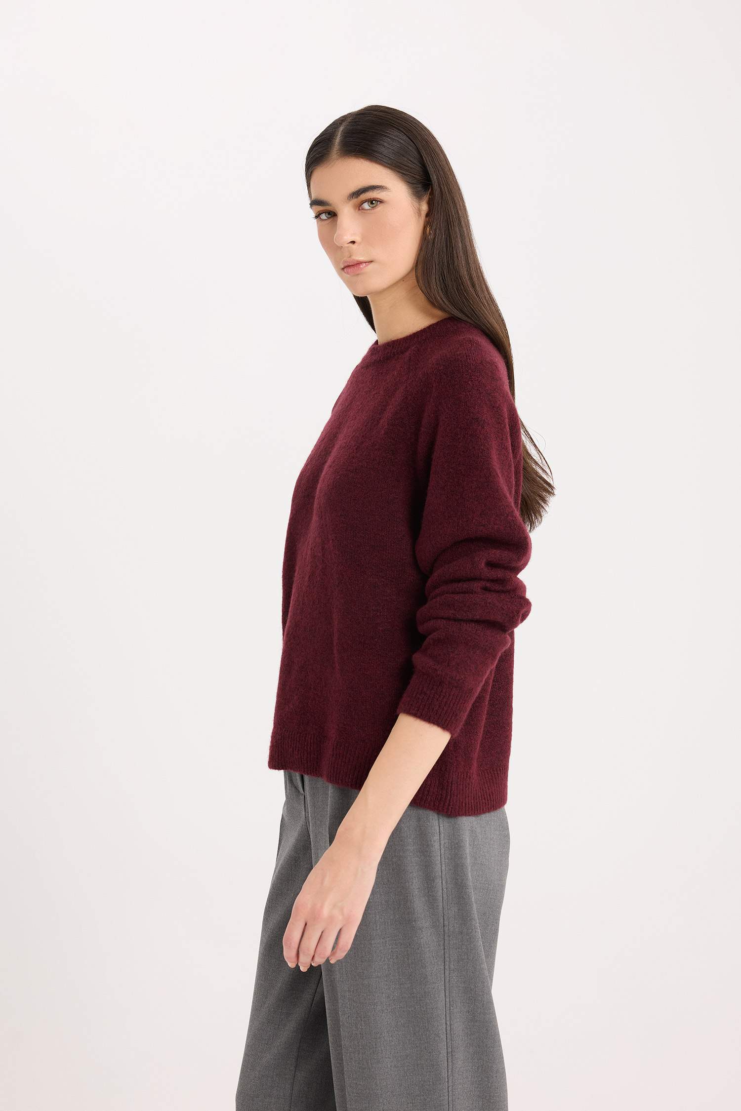 Regular Fit Bisiklet Yaka Basic Düz Triko Kazak