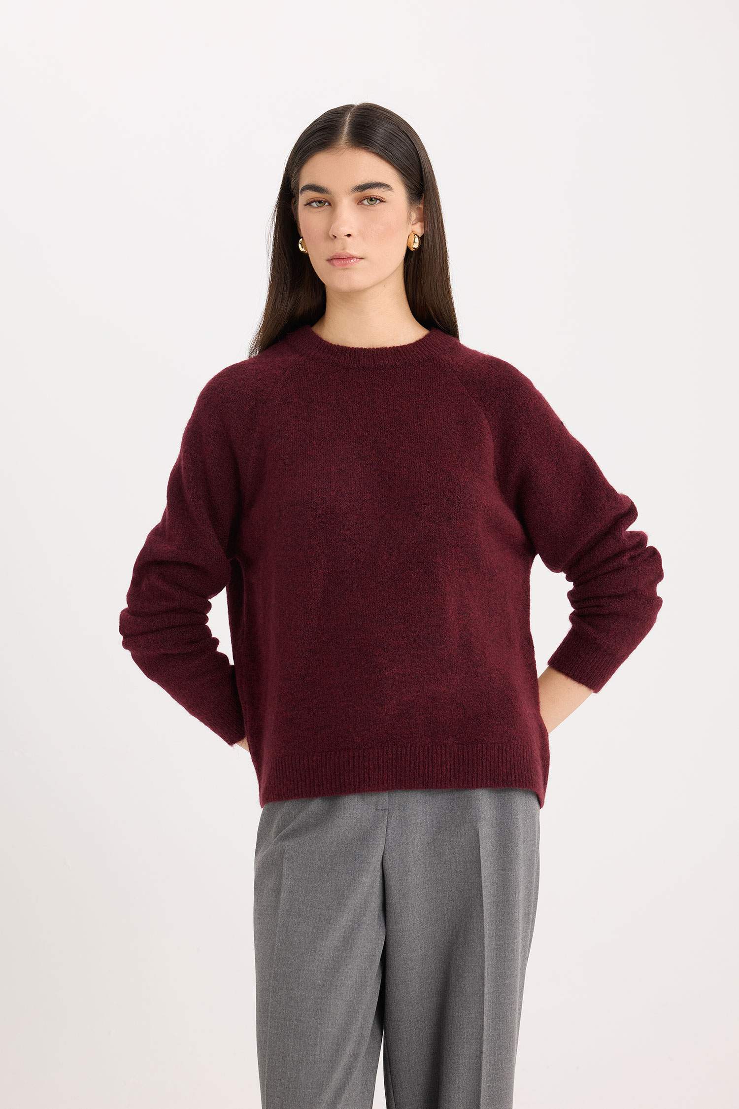 Regular Fit Bisiklet Yaka Basic Düz Triko Kazak