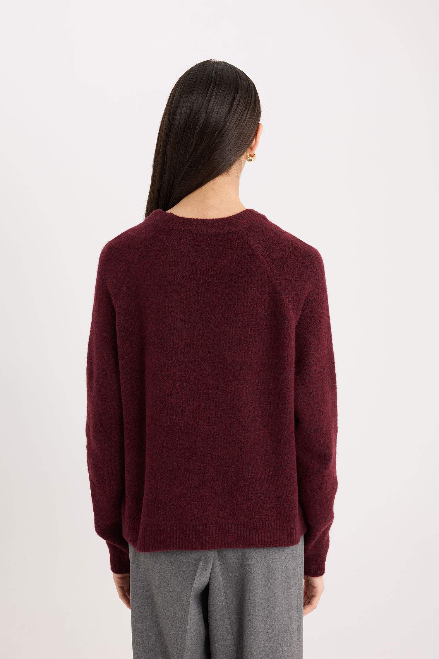 Regular Fit Bisiklet Yaka Basic Düz Triko Kazak