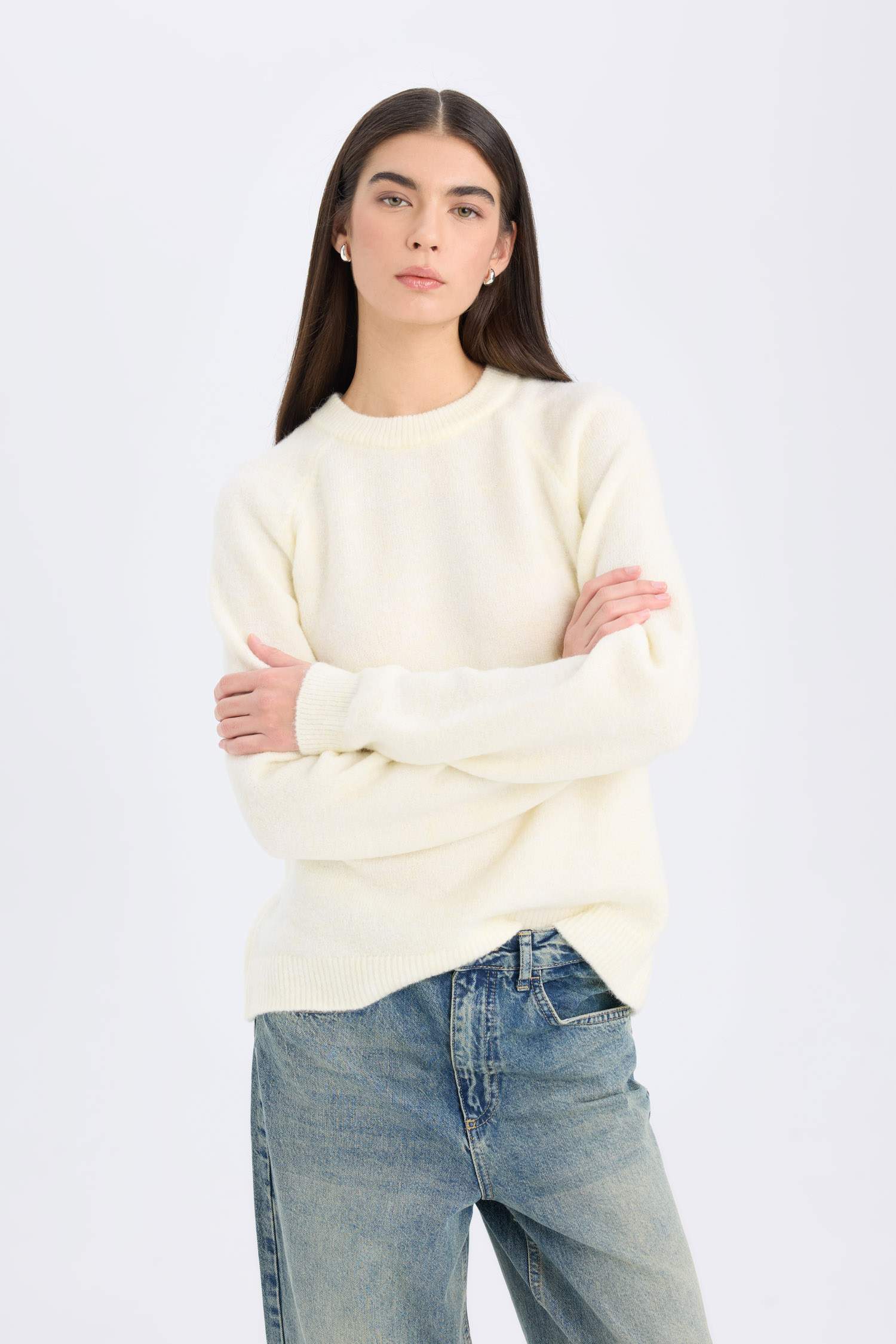 Pull Tricot Basique à Col rond et Coupe régulière