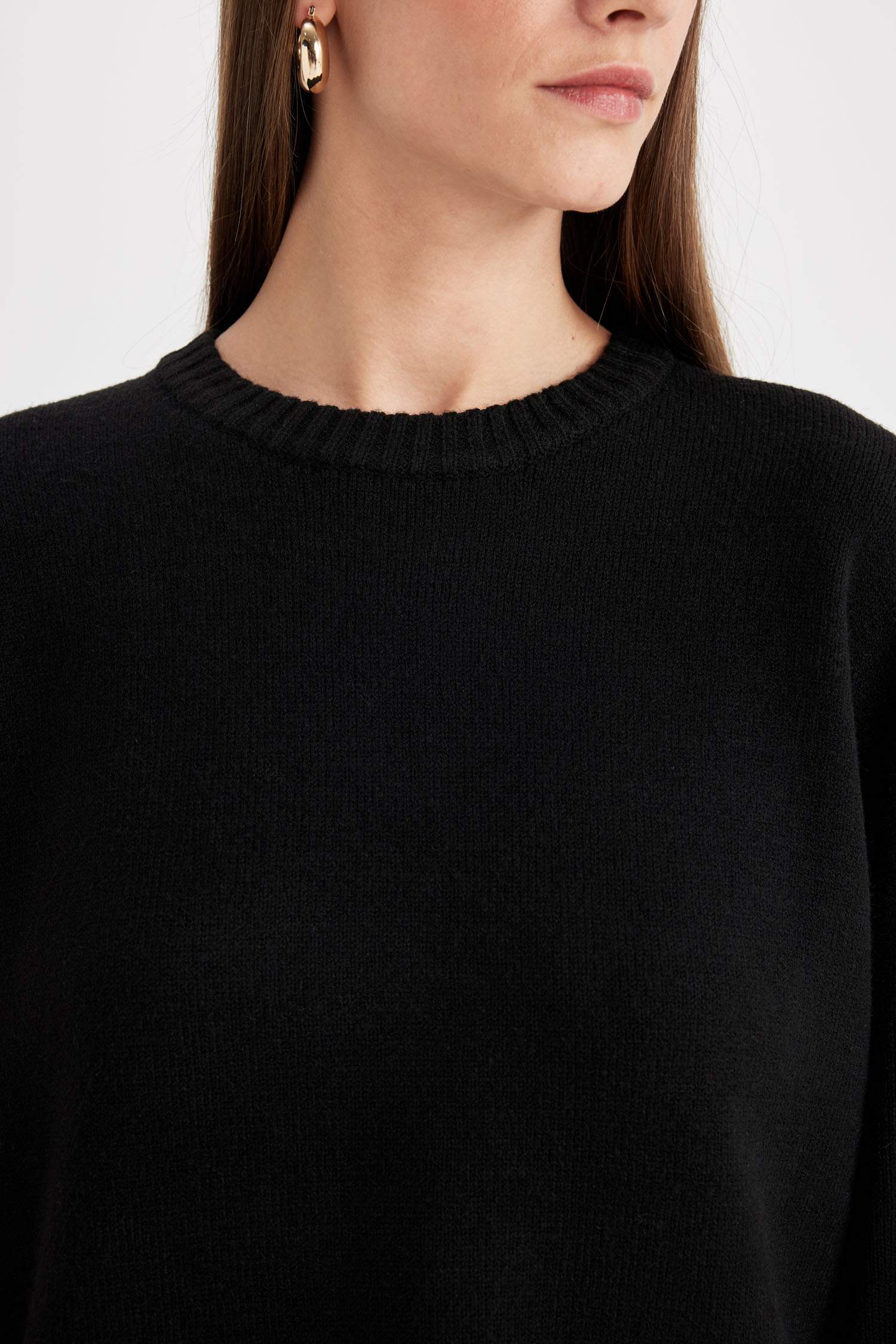 Oversize Geniş Kalıp Bisiklet Yaka Basic Düz Triko Kazak