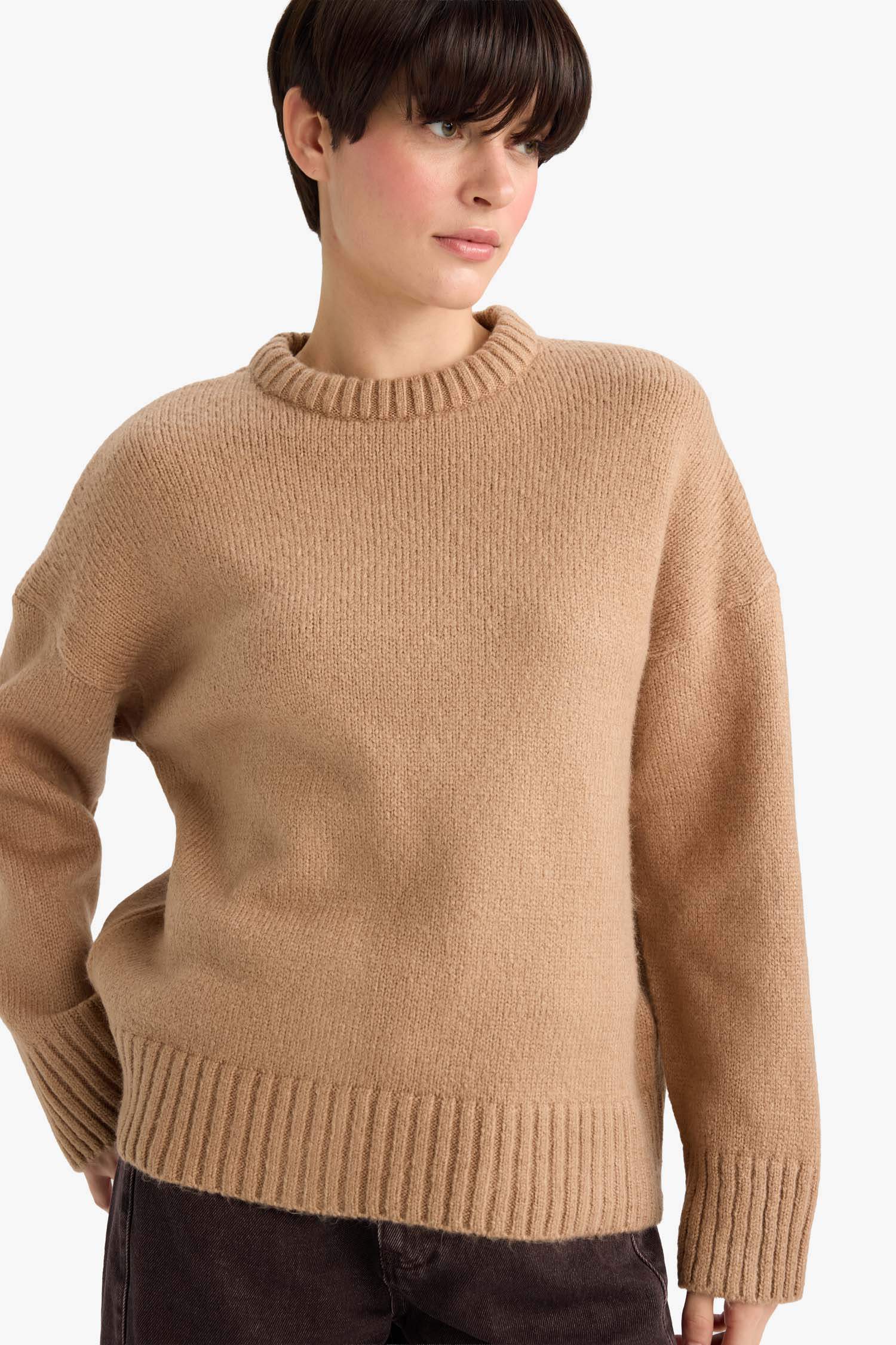 Oversize Fit Crew Neck Knitwear Pullover