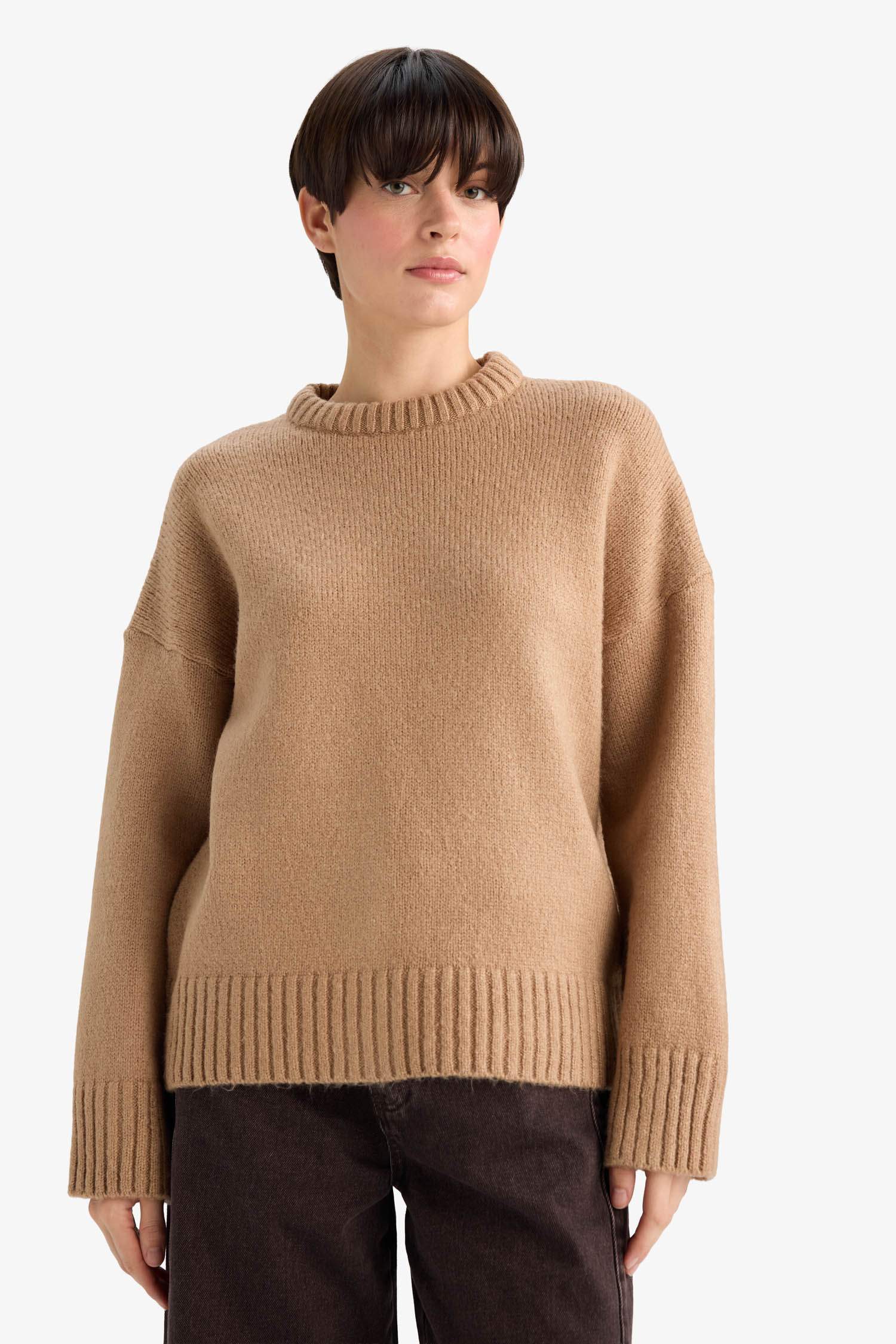 Oversize Fit Crew Neck Knitwear Pullover