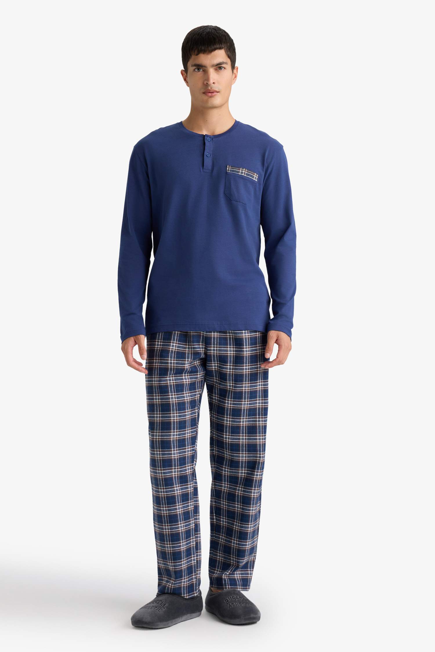 Pijama Takımı Regular Fit Uzun Kollu Üst Kareli Uzun Alt