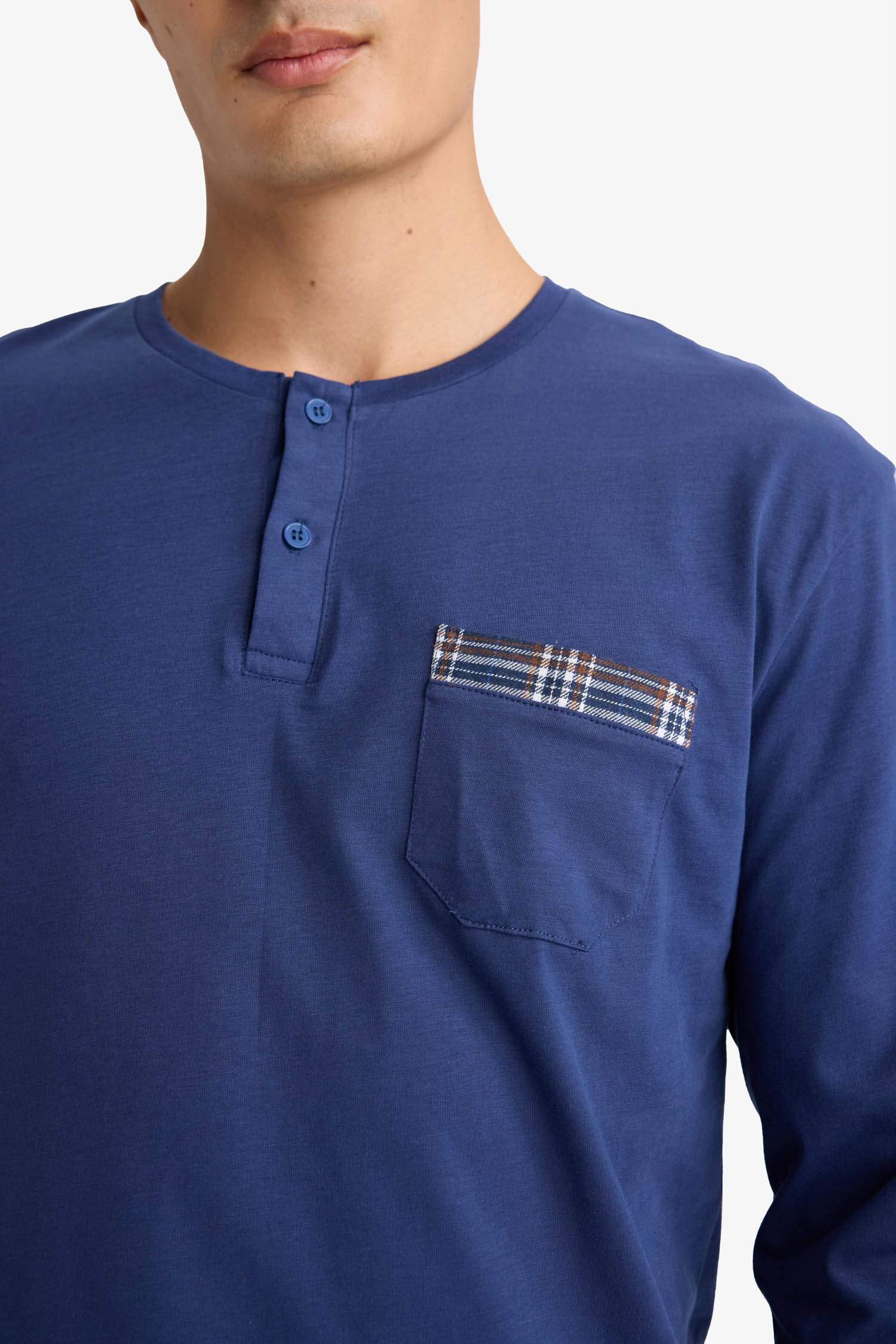 Pijama Takımı Regular Fit Uzun Kollu Üst Kareli Uzun Alt