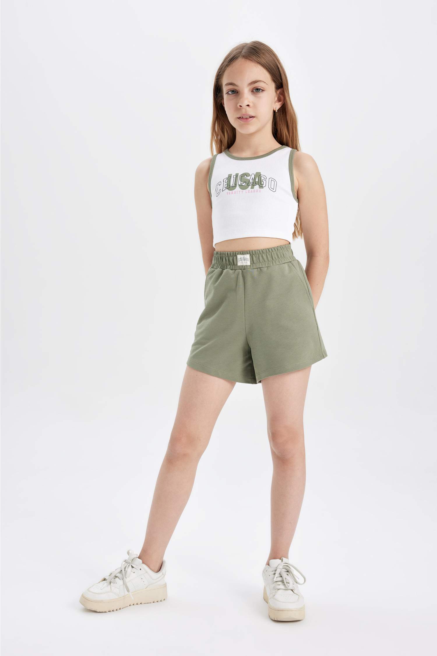 Girl Ribbed Camisole Printed T-Shirt Shorts 2 Piece Set
