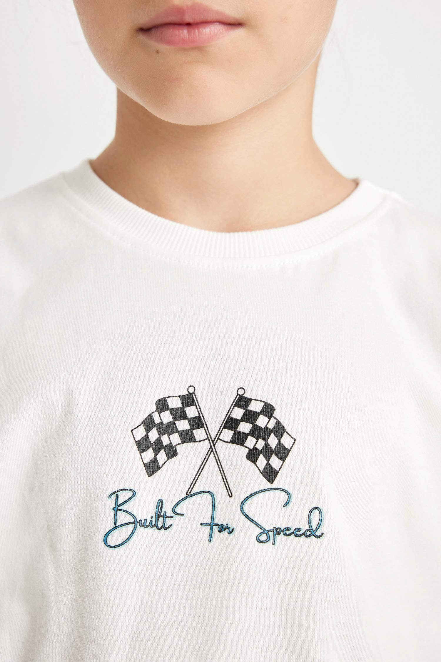 Kız Çocuk 2'li Takım Bisiklet Yaka Baskılı Kısa Kollu Tişört Biker Tayt