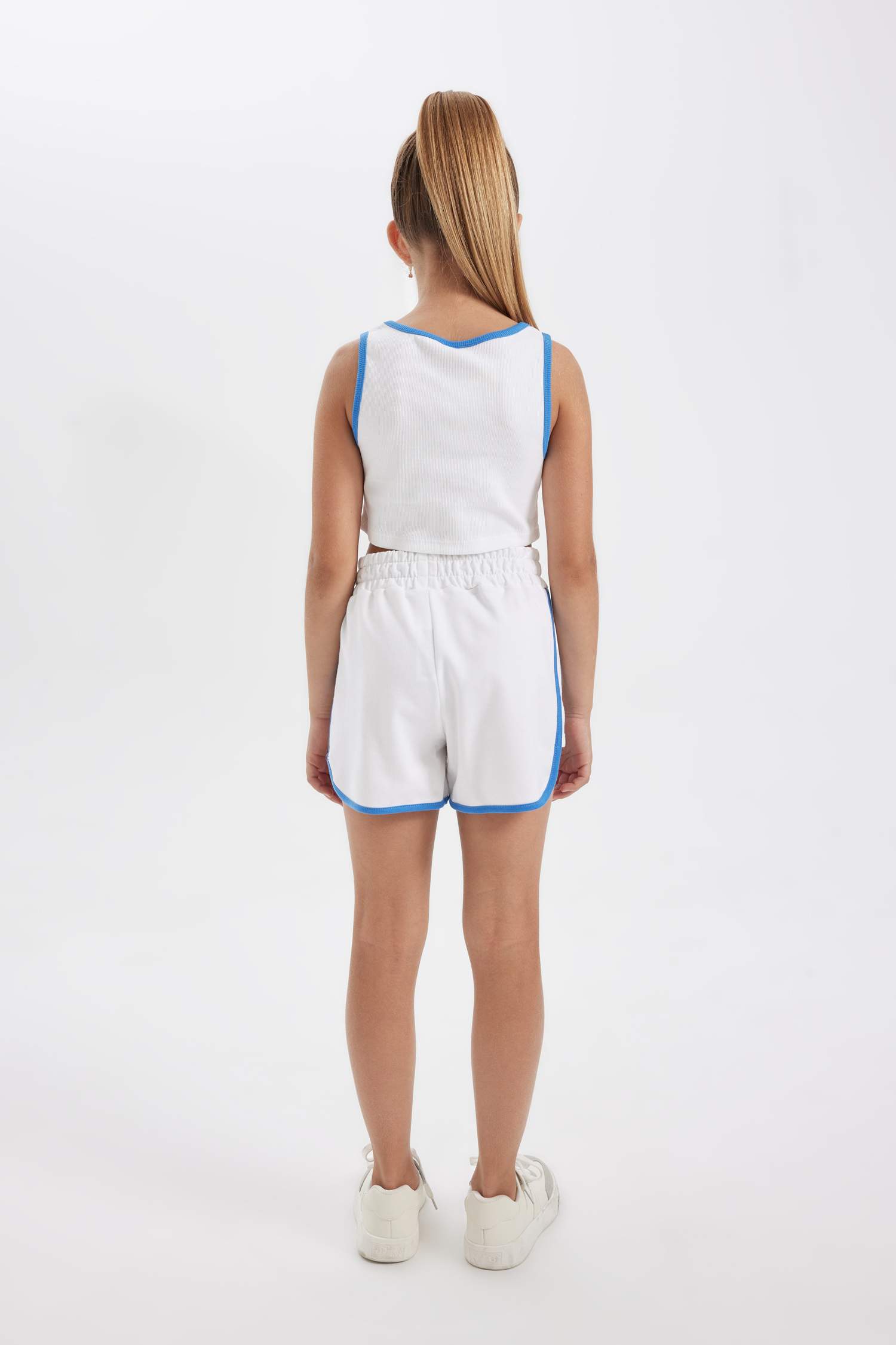 Kız Çocuk 2'li Takım Fitilli Kaşkorse Baskılı Atlet Şort