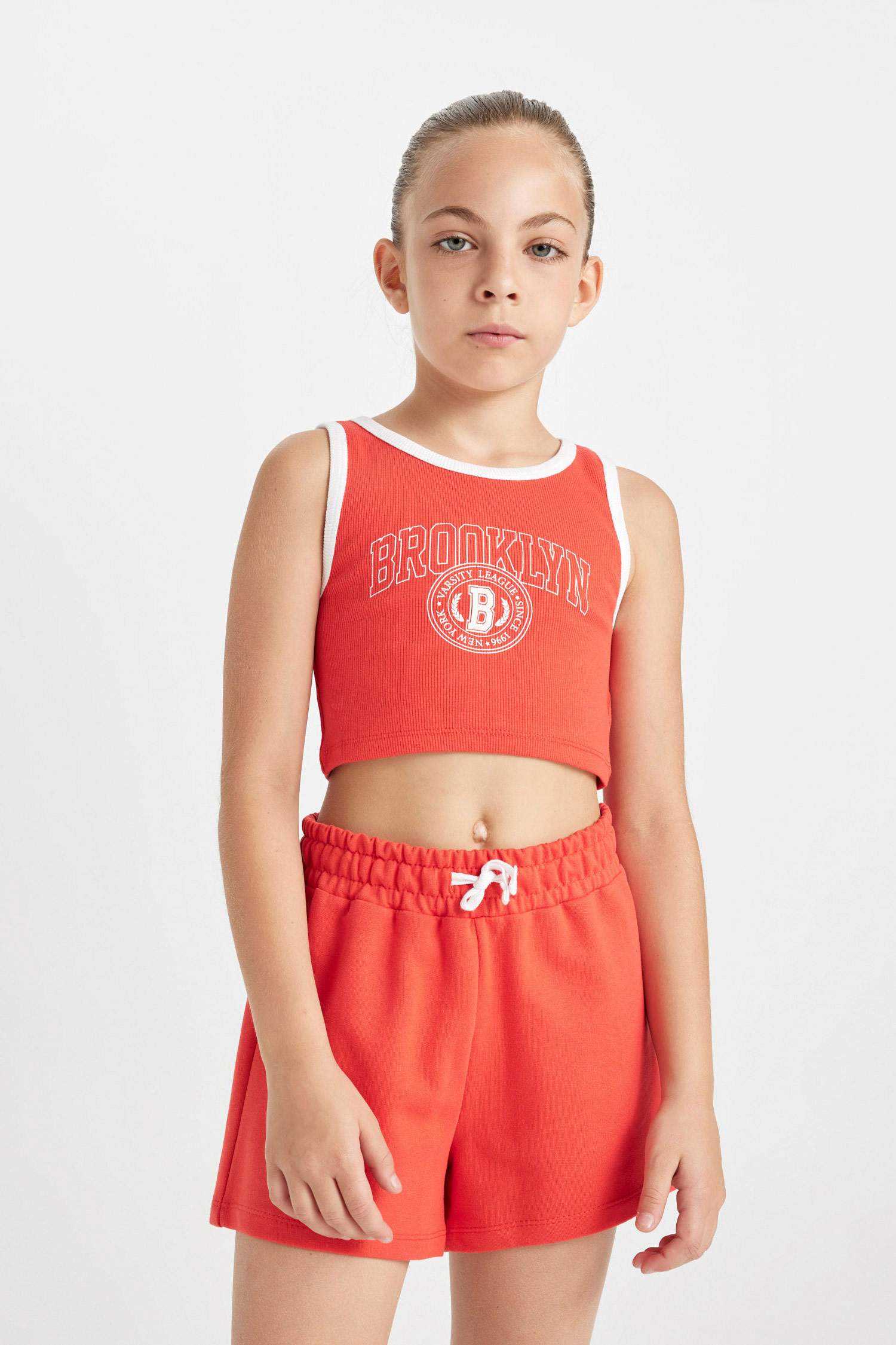 Girl Printed Ribbed Camisole T-Shirt Shorts 2 Piece Set