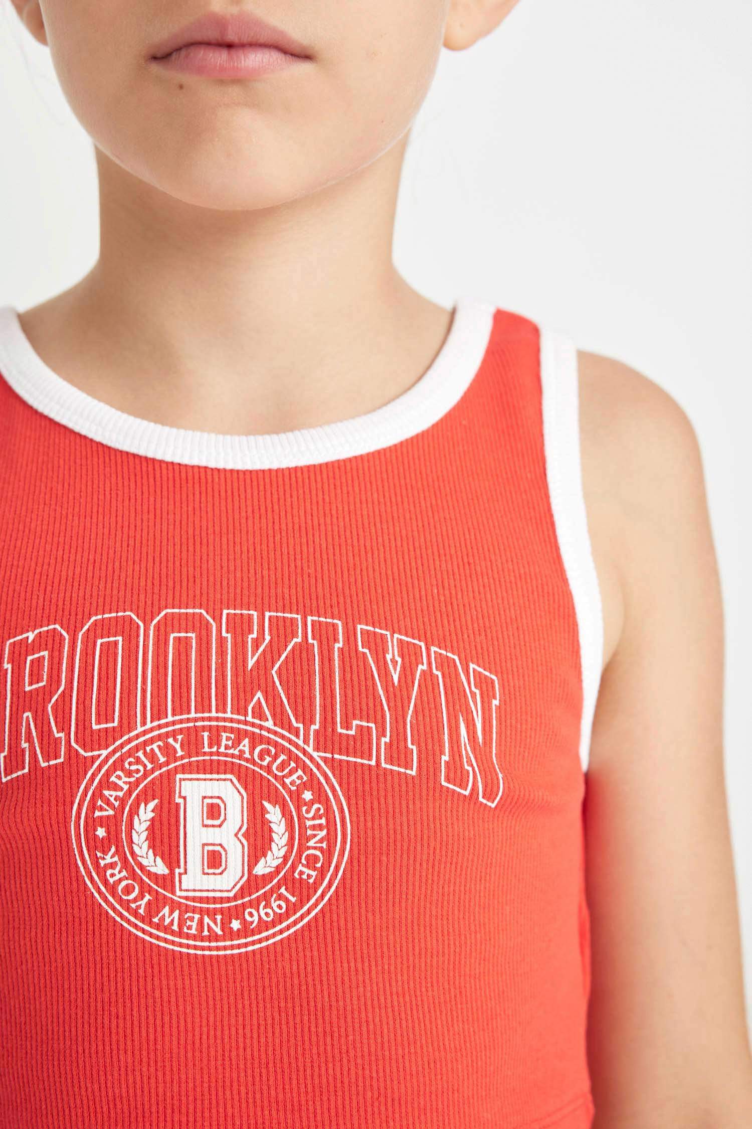 Girl Printed Ribbed Camisole T-Shirt Shorts 2 Piece Set