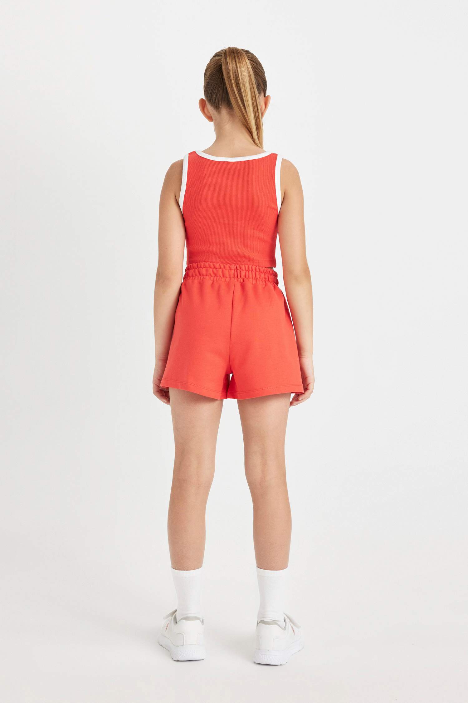 Girl Printed Ribbed Camisole T-Shirt Shorts 2 Piece Set