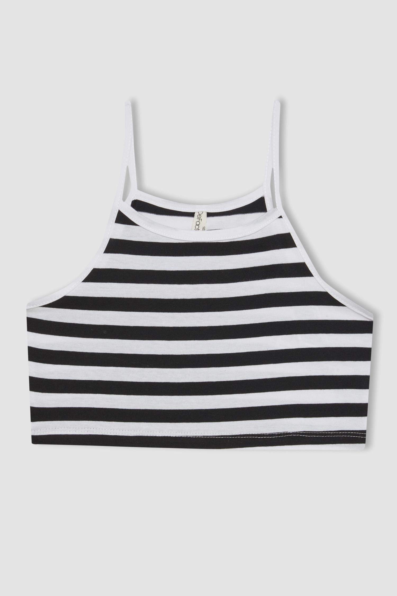 Kız Çocuk 2'li Takım Çizgili Askılı Atlet Beli Lastikli Şort