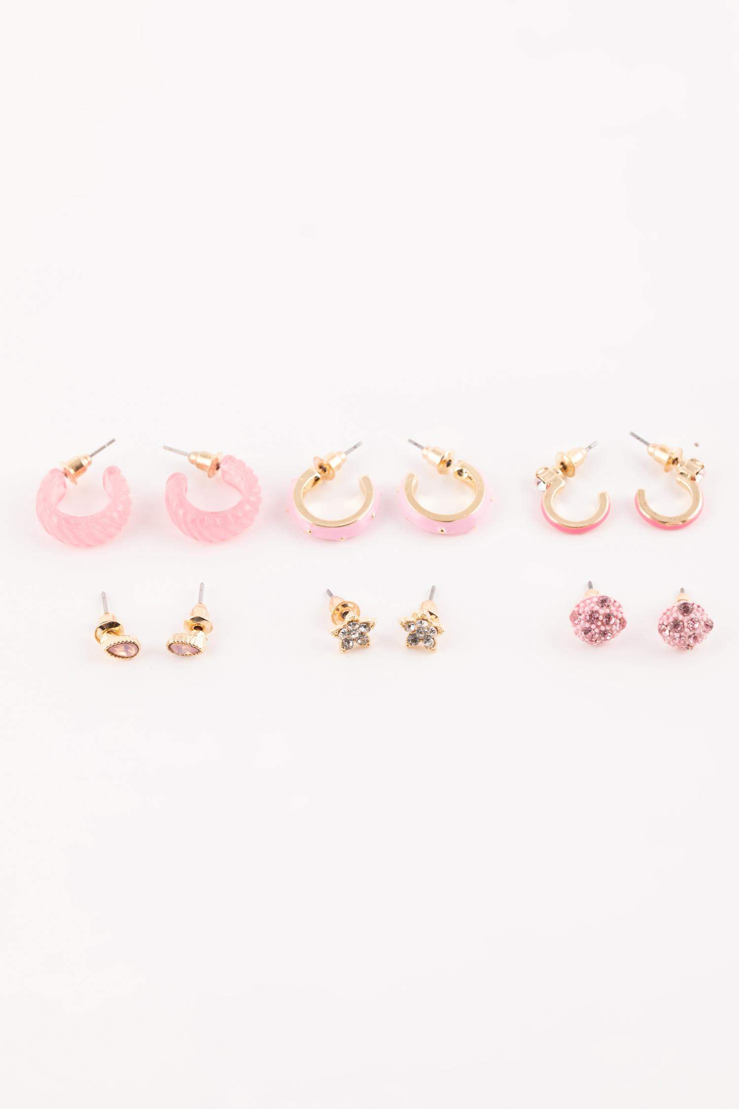Woman 6 Piece Pink Gold Earring