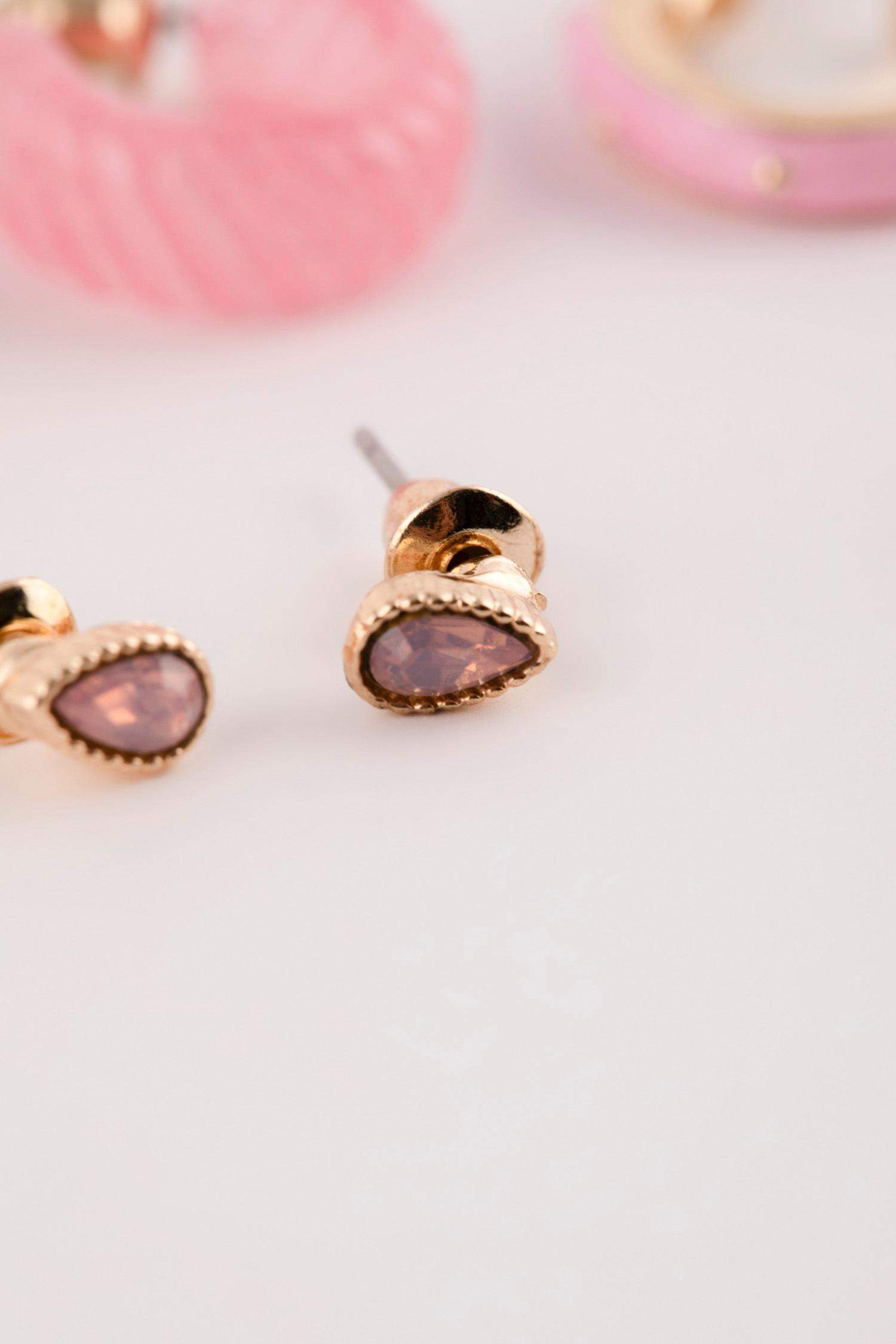 Woman 6 Piece Pink Gold Earring