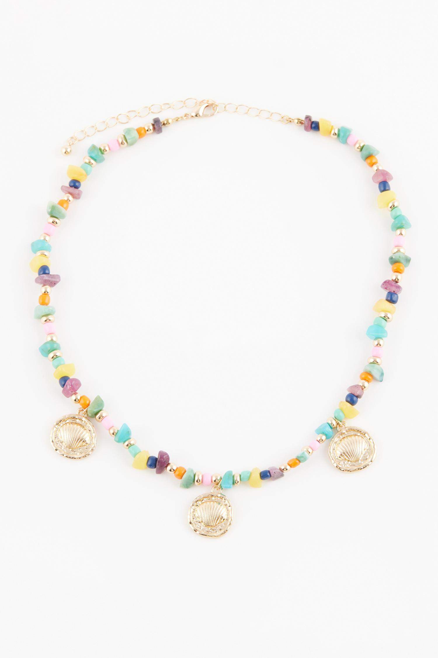 Woman 3 Piece Gold Necklace with Pearls and Seashells