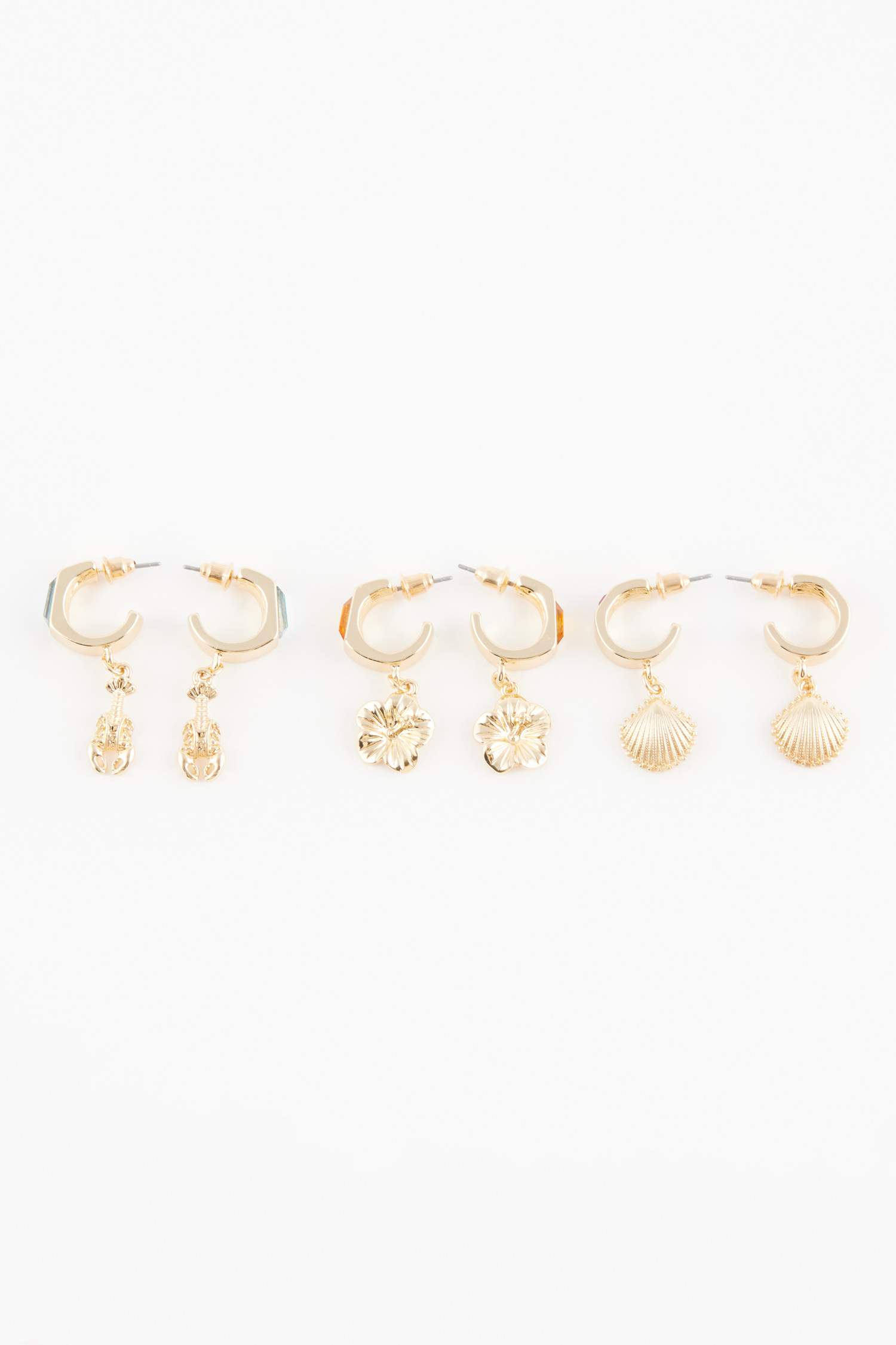 Woman 3 Piece Gold Earrings