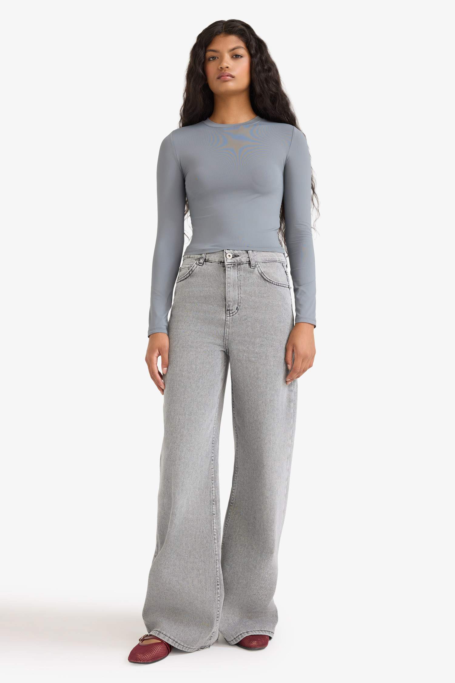 Fitted Bisiklet Yaka Uzun Kollu Tişört