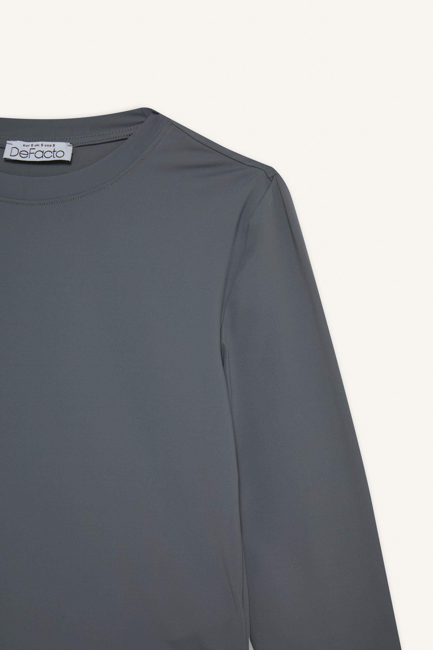 Fitted Bisiklet Yaka Uzun Kollu Tişört