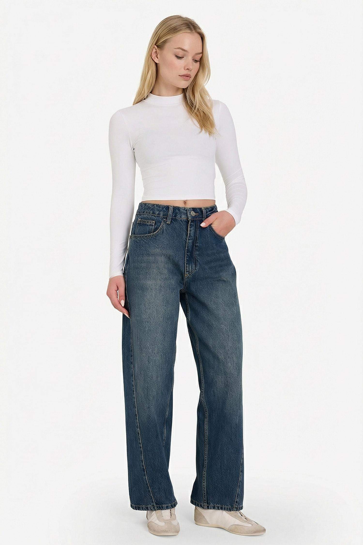 Fitted Bisiklet Yaka Uzun Kollu Tişört