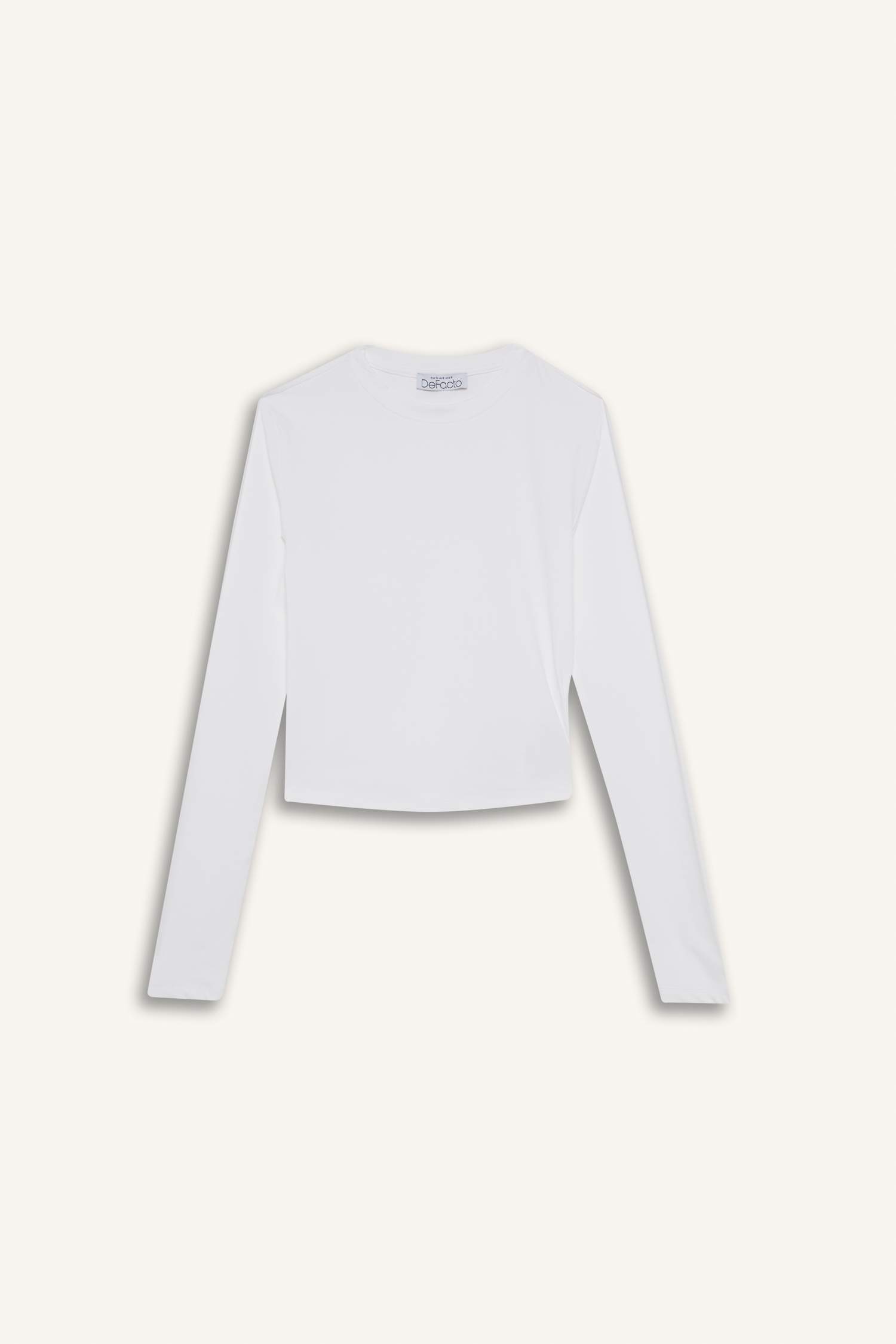 Fitted Bisiklet Yaka Basic Düz Uzun Kollu Tişört