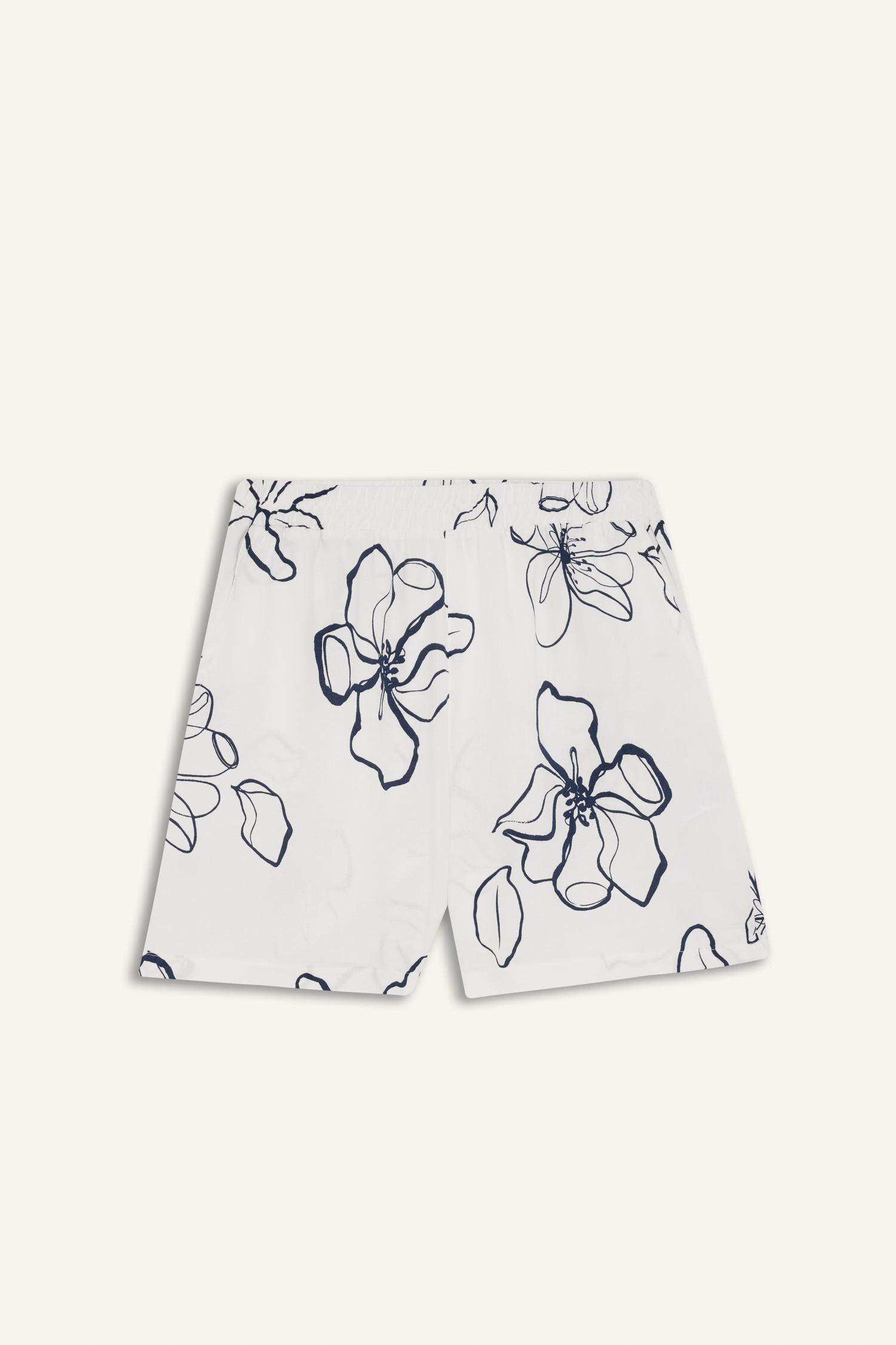 Regular Fit Regular Waist Patterned Elastic Banded Linen Blend Shorts