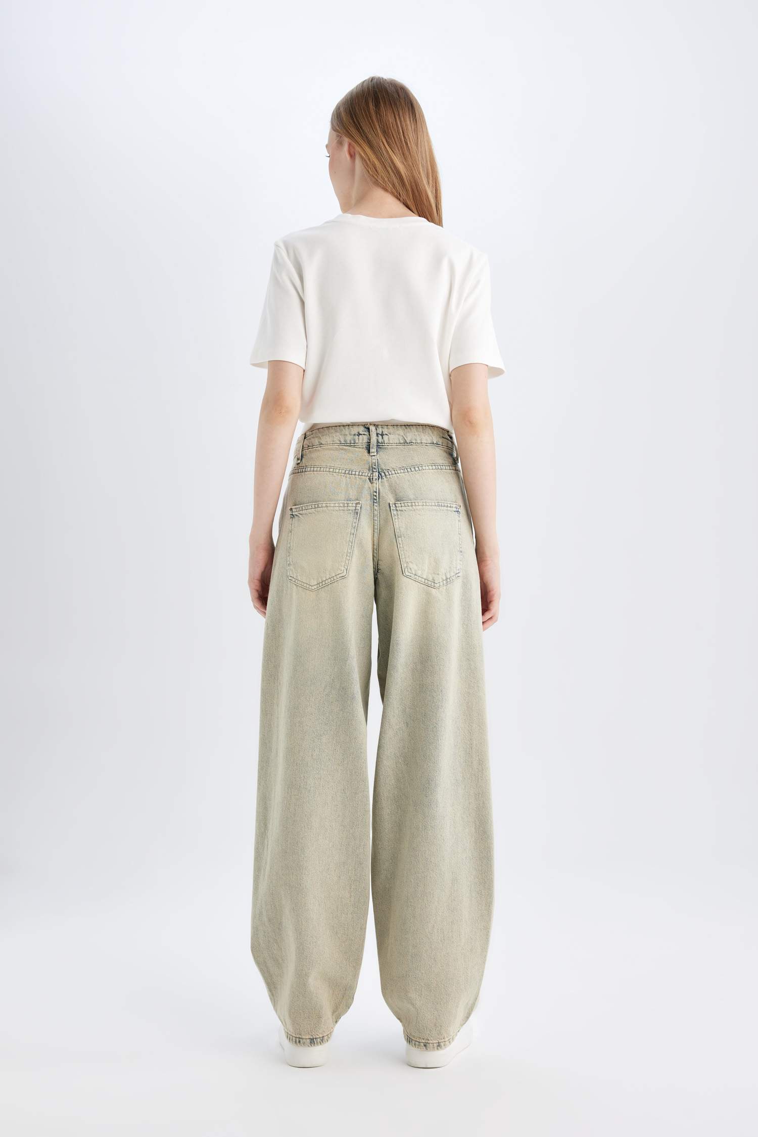 Baggy Fit Yüksek Bel Uzun Jean Yıkamalı Pantolon