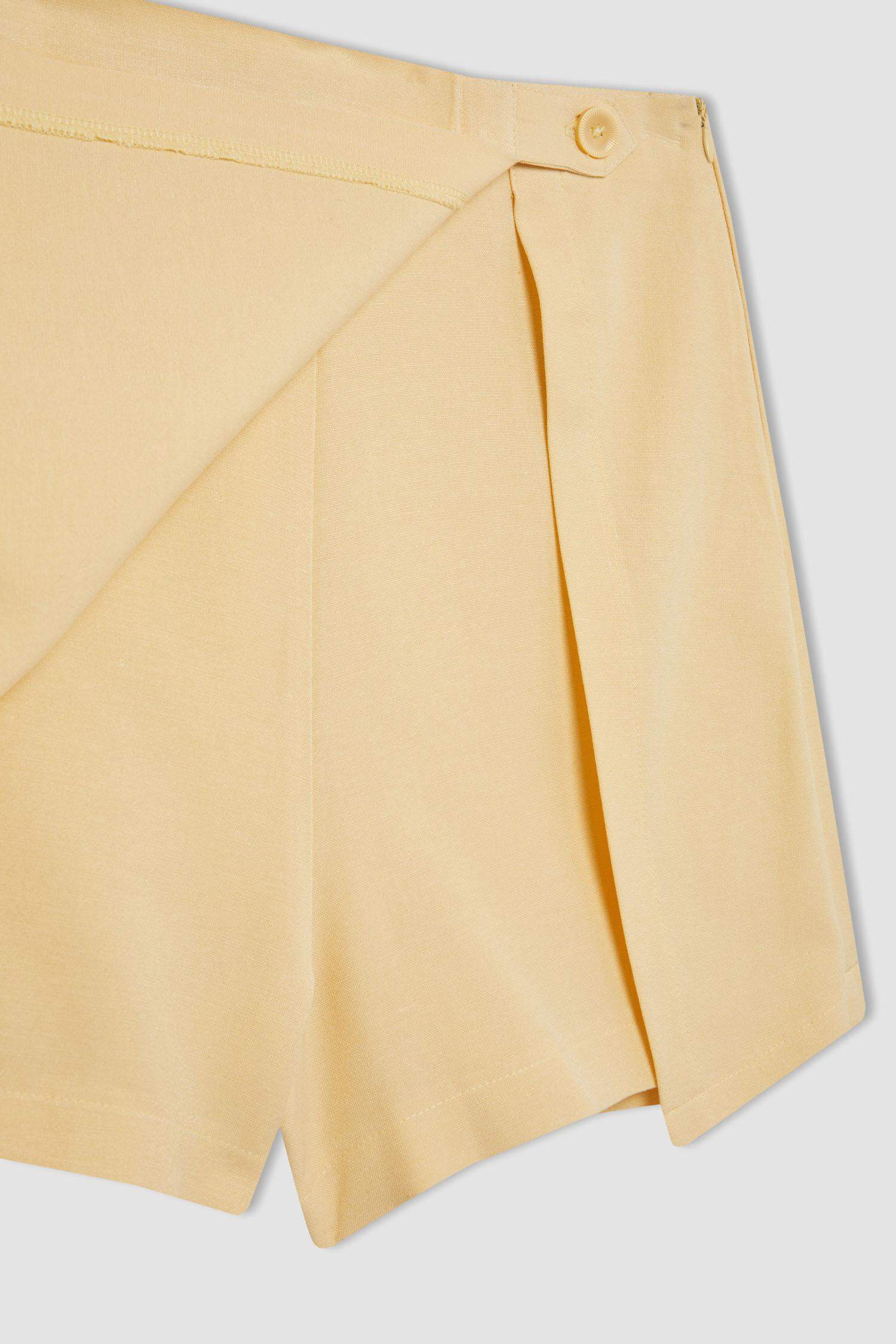 Regular Fit Linen Blended High Waist Shorts