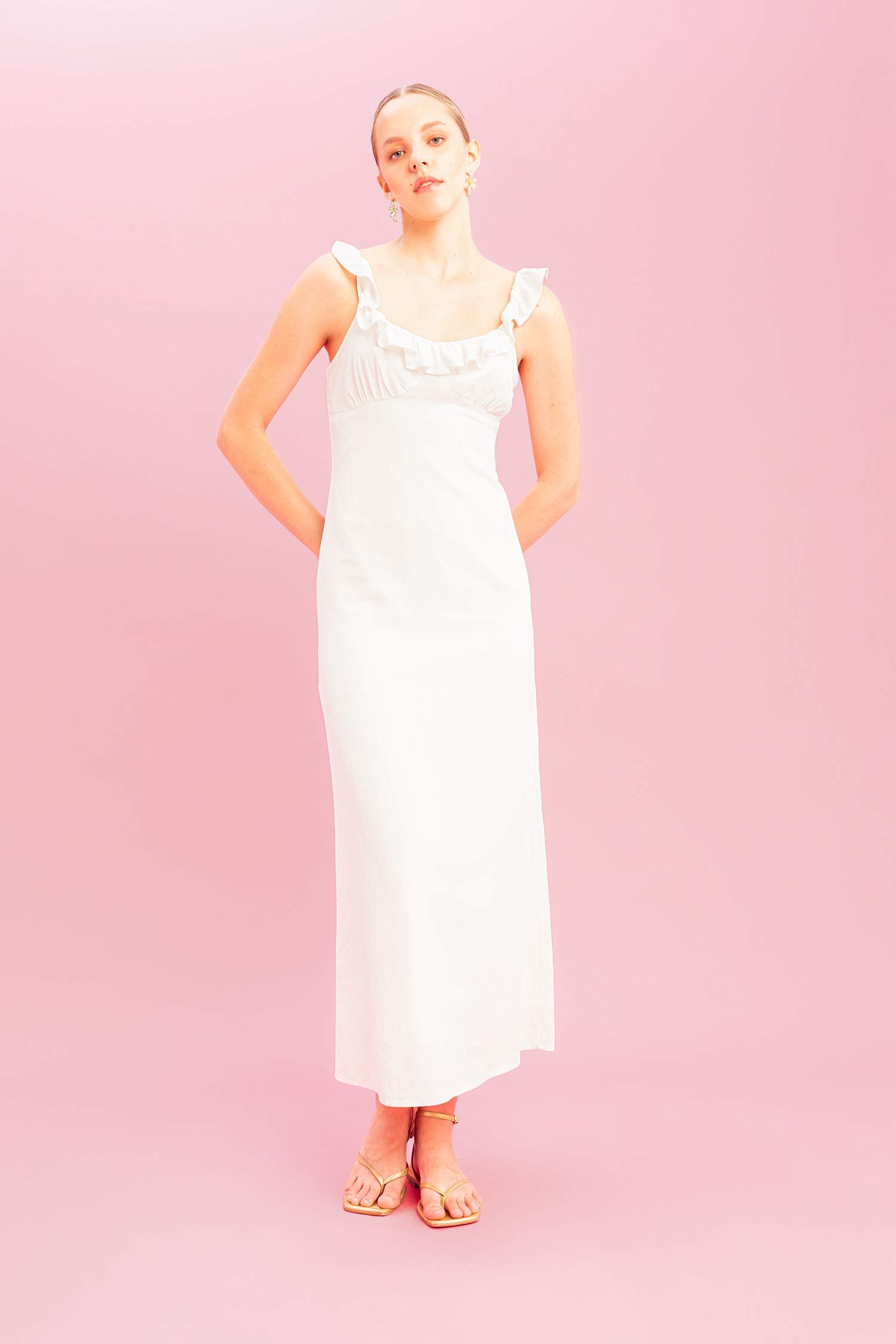 A-Line Linen Strap Maxi Dress