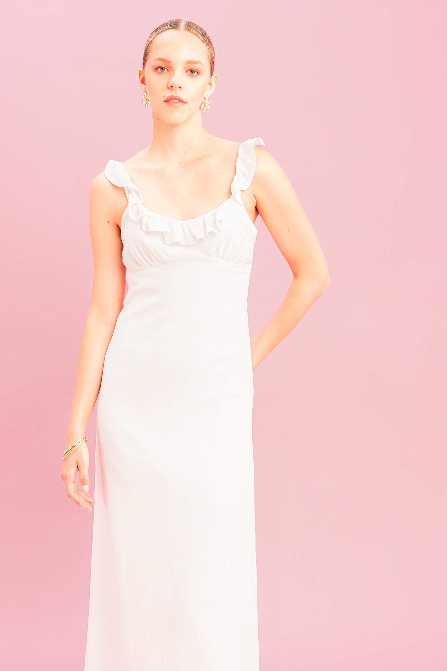 A-Line Linen Strap Maxi Dress