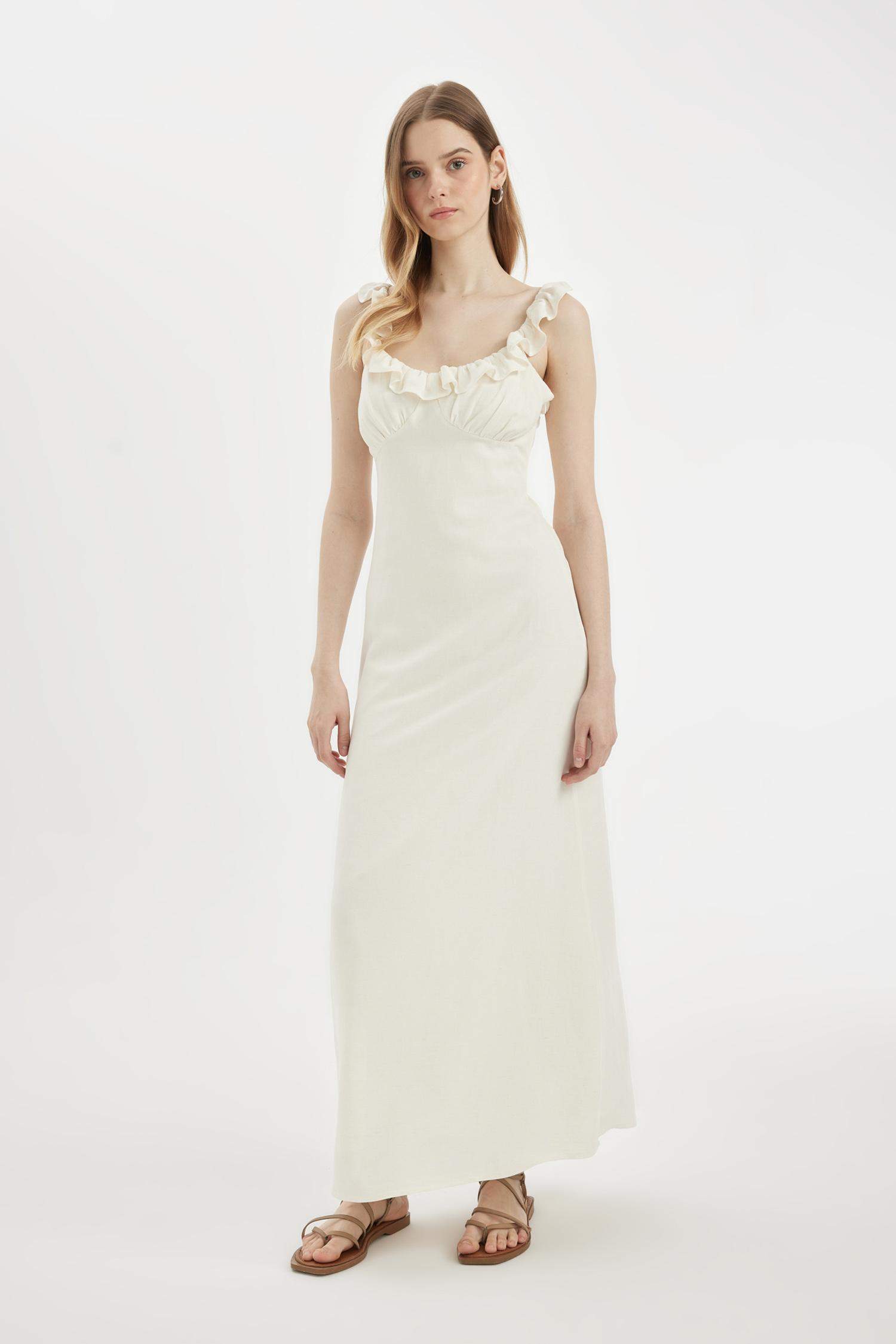 A-Line Linen Strap Maxi Dress
