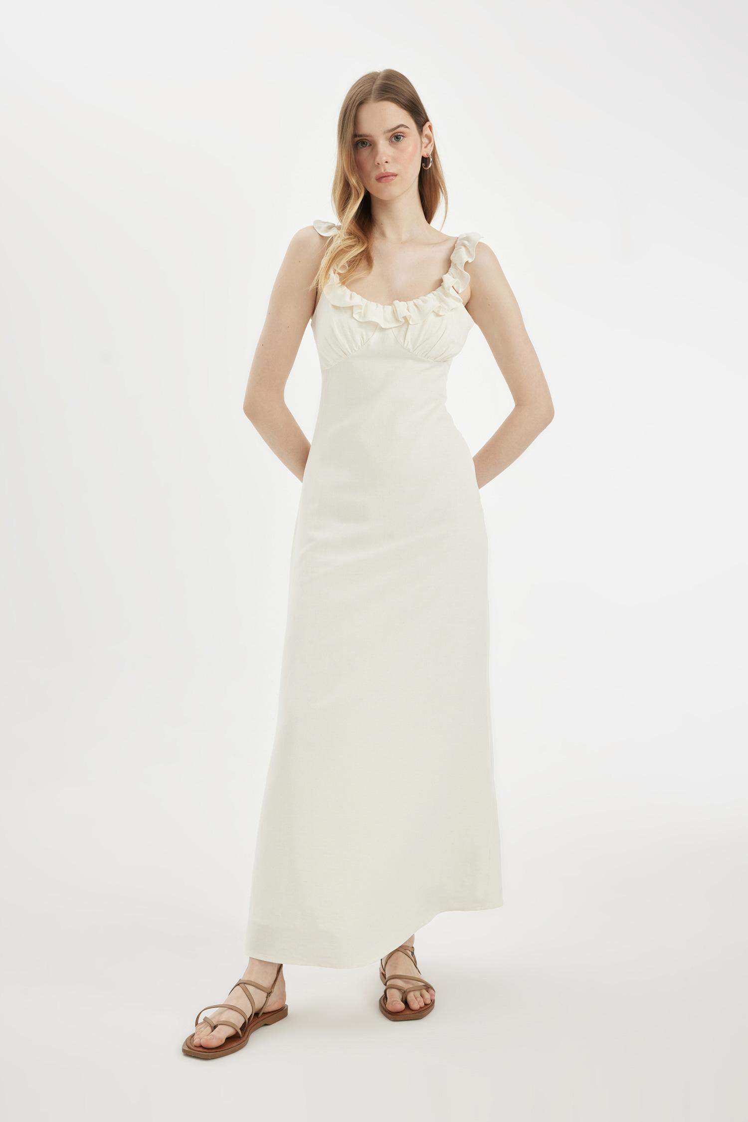 A-Line Linen Strap Maxi Dress