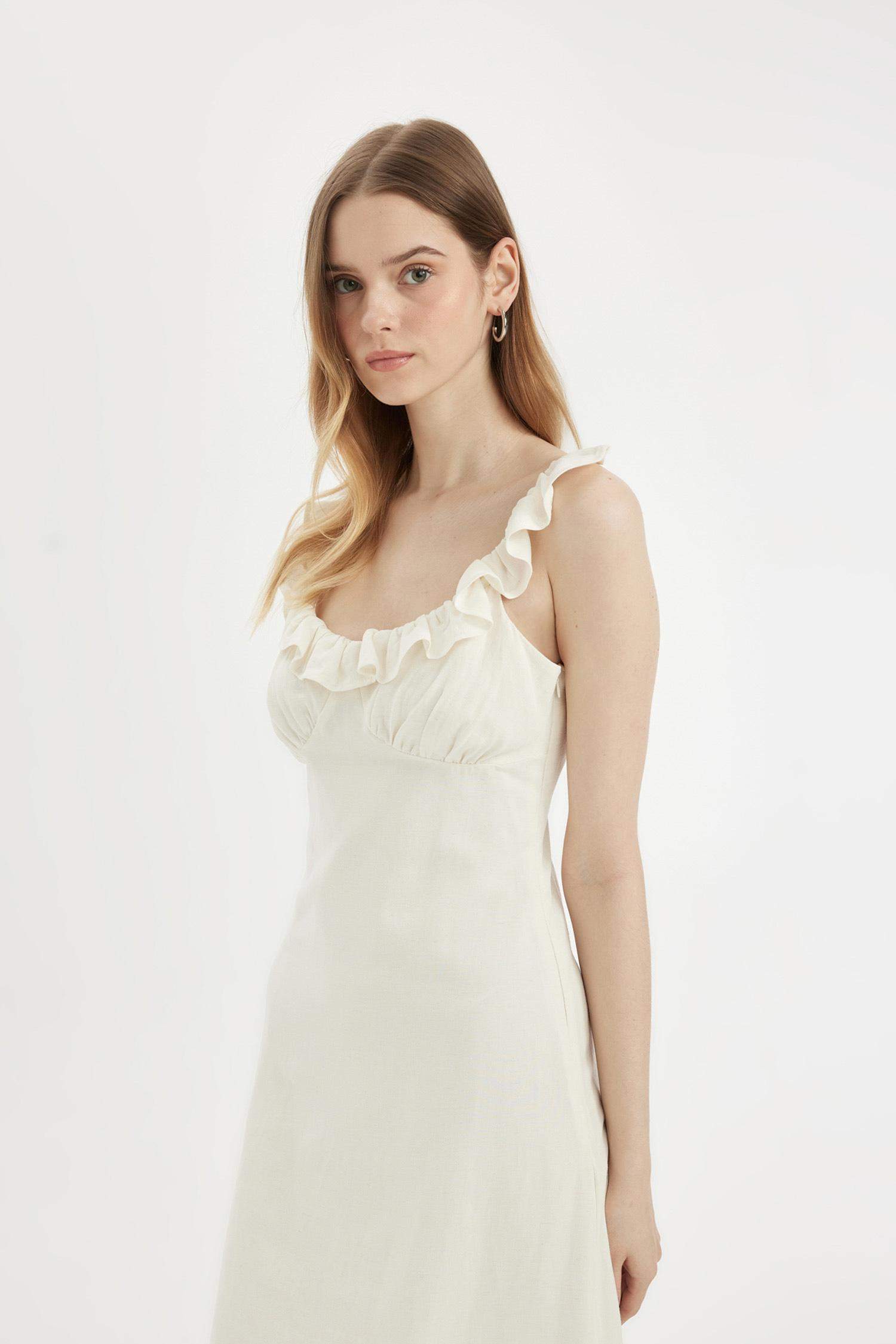 A-Line Linen Strap Maxi Dress