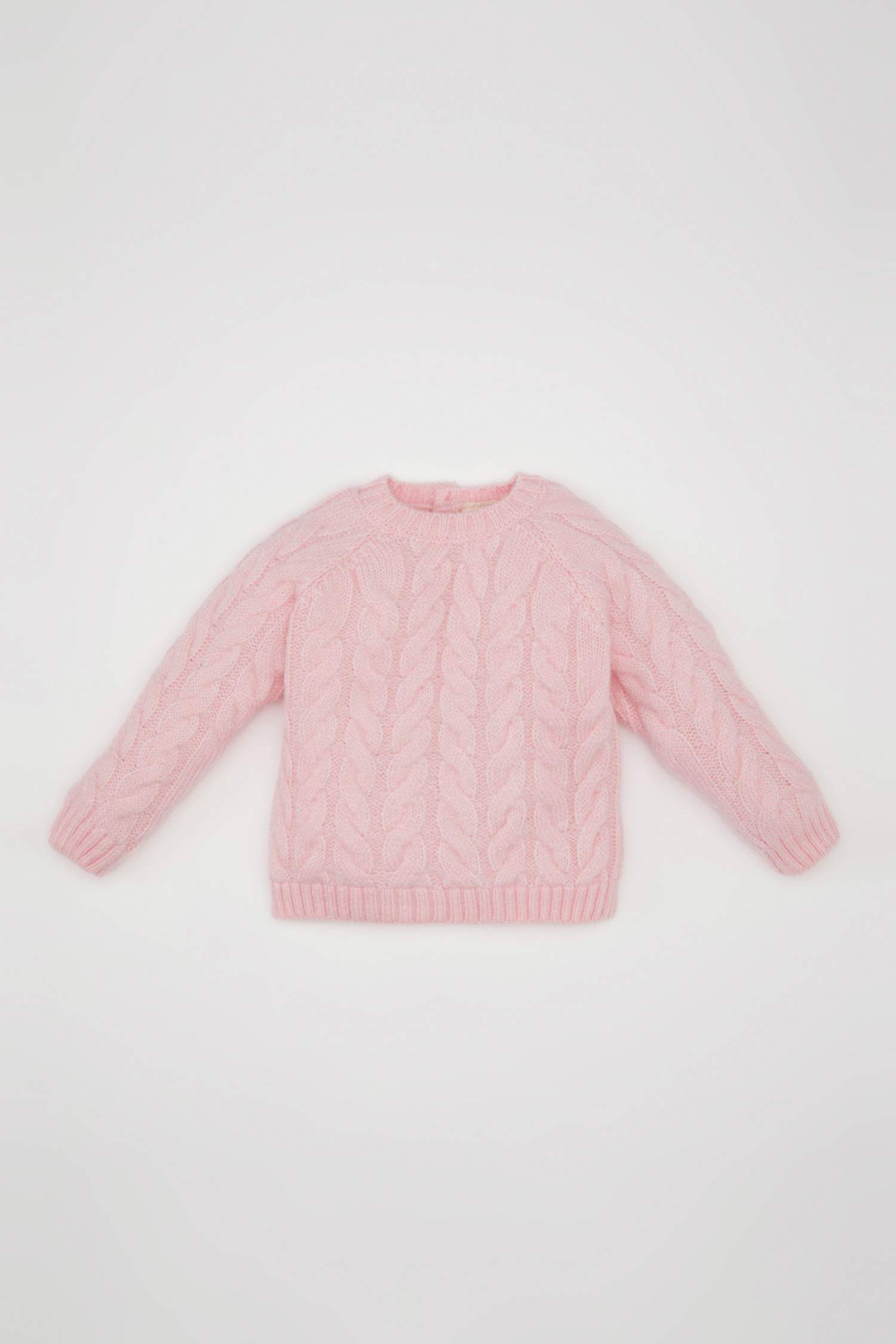 Kız Bebek Açık Pembe Bisiklet Yaka Örgü Desenli Triko Kazak