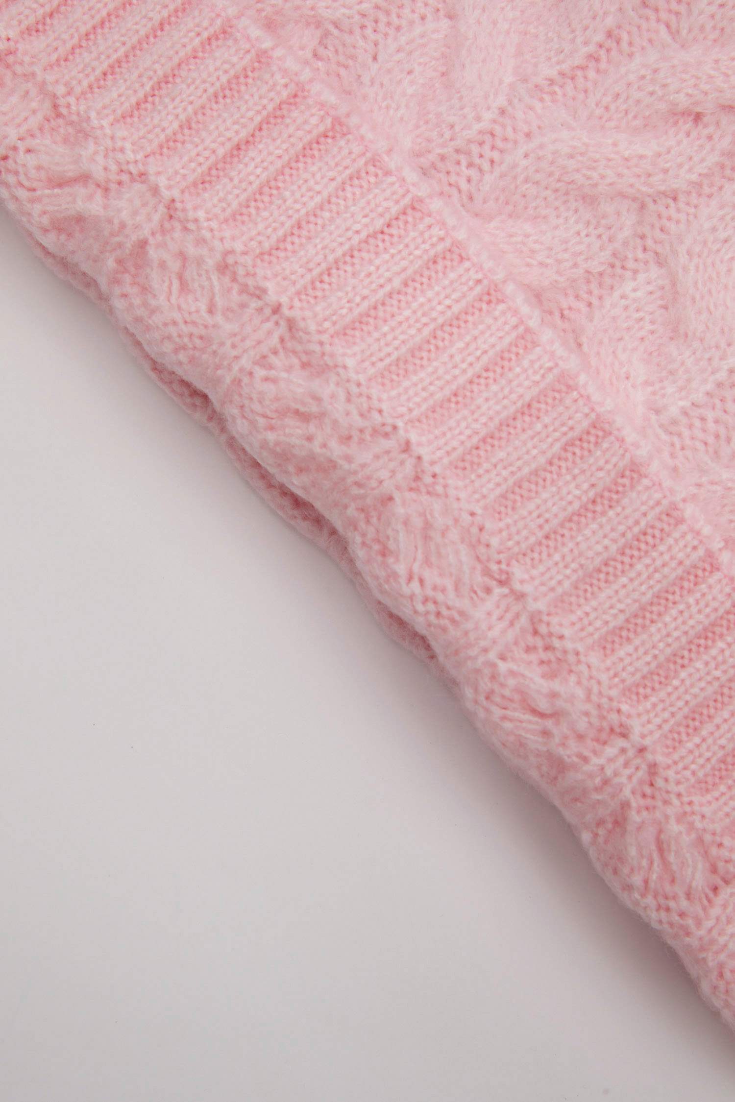 Kız Bebek Açık Pembe Bisiklet Yaka Örgü Desenli Triko Kazak