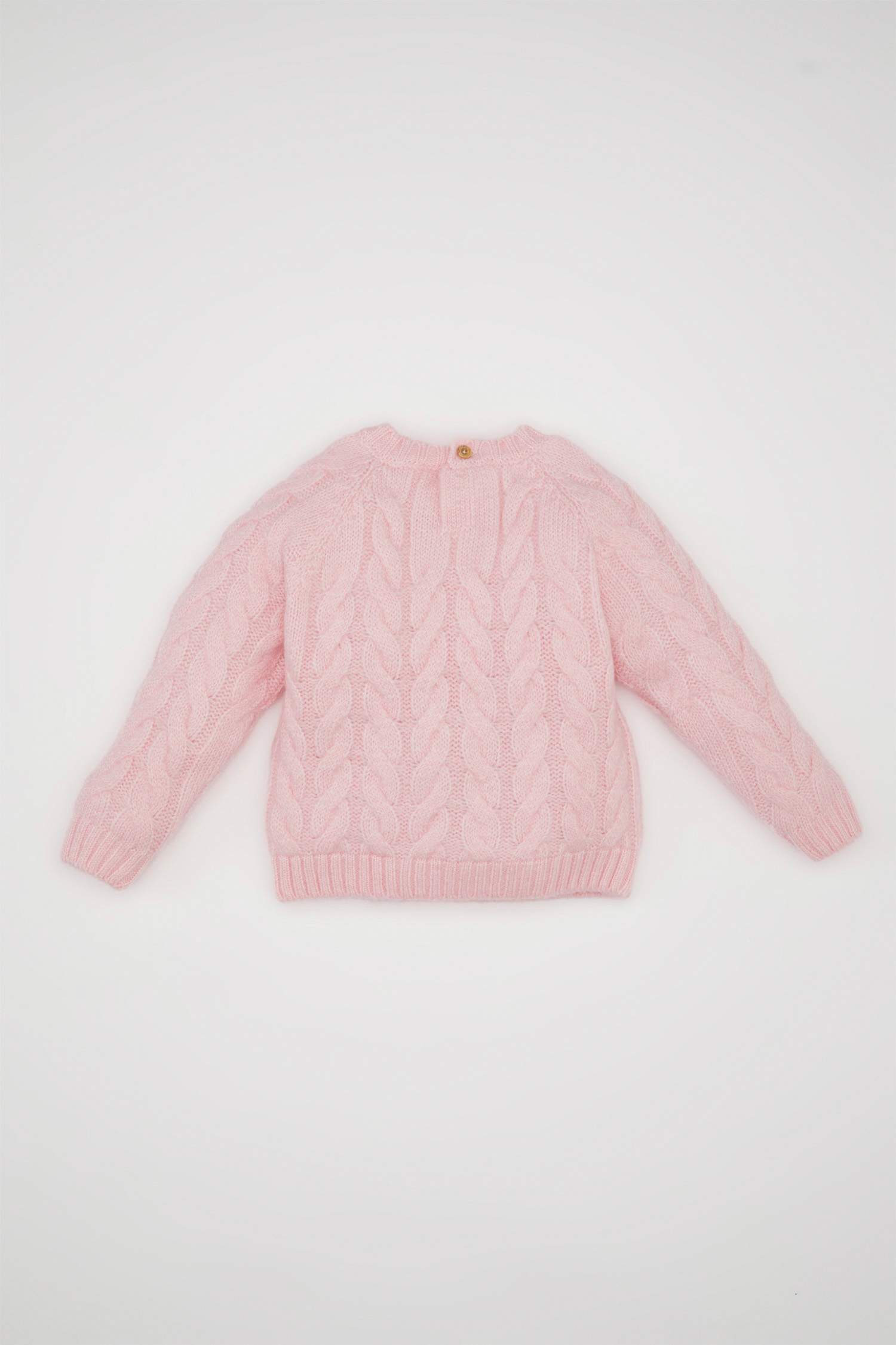 Kız Bebek Açık Pembe Bisiklet Yaka Örgü Desenli Triko Kazak