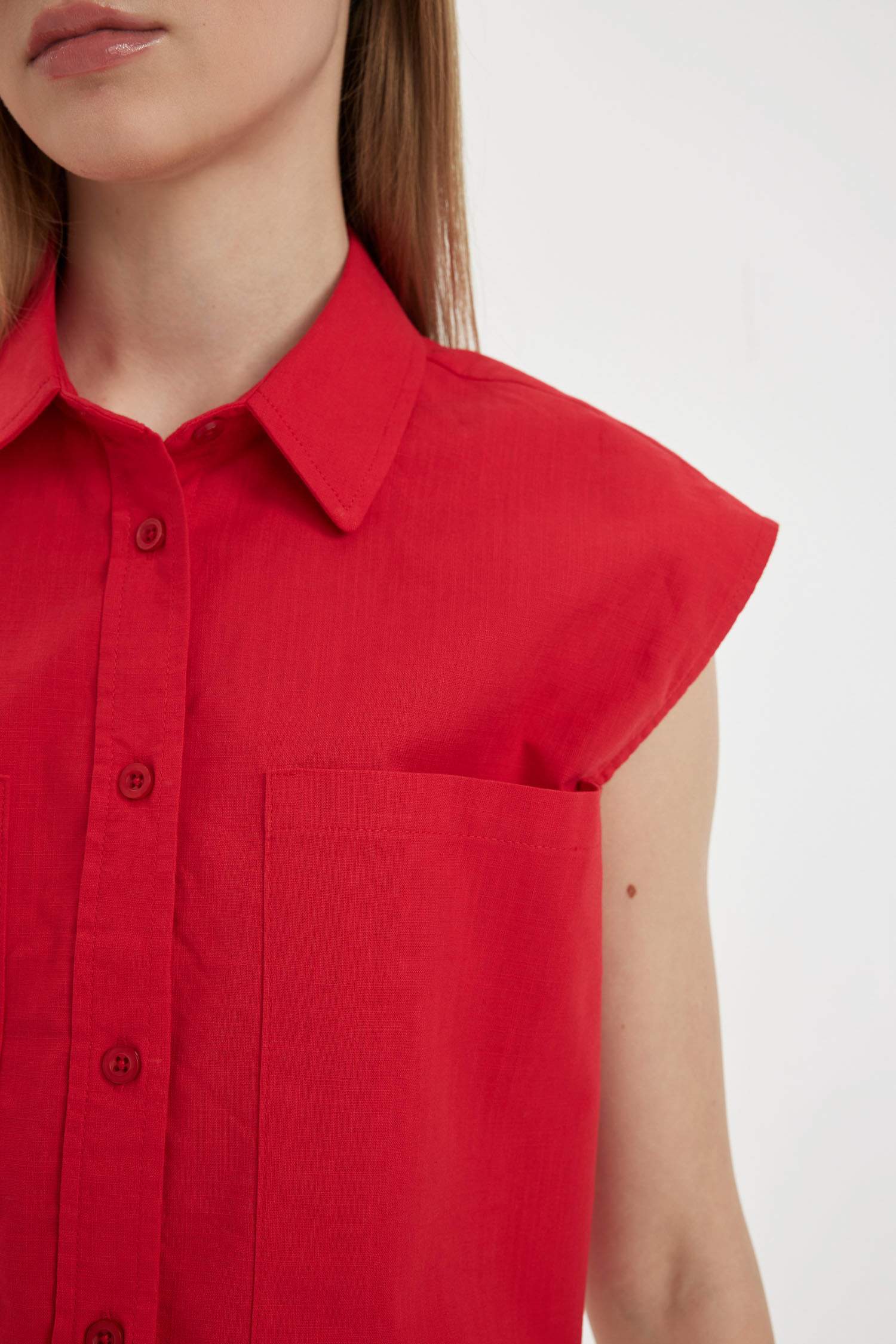 Oversize Fit Flamed Cotton Sleeveless Shirt