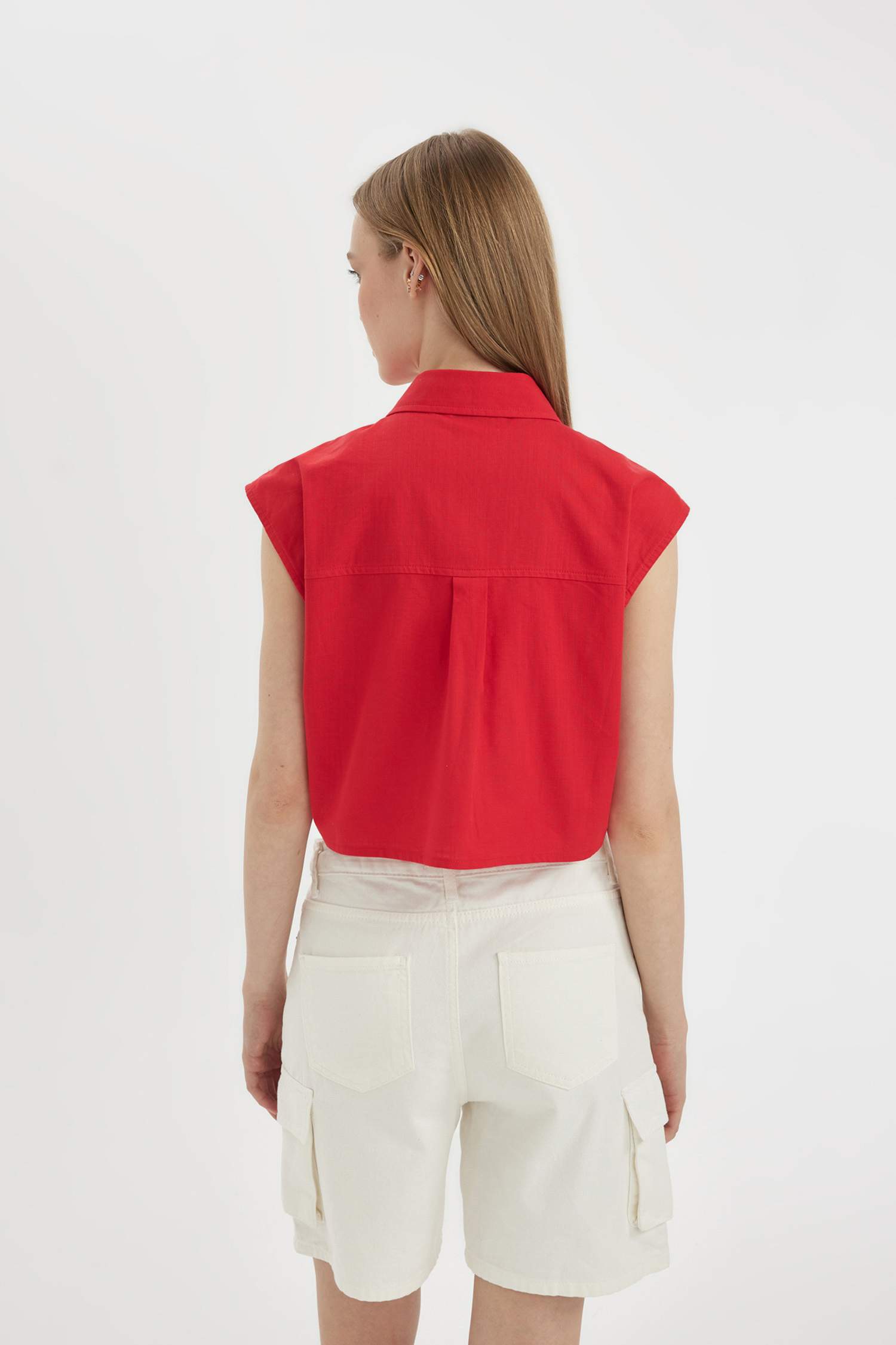 Oversize Fit Flamed Cotton Sleeveless Shirt