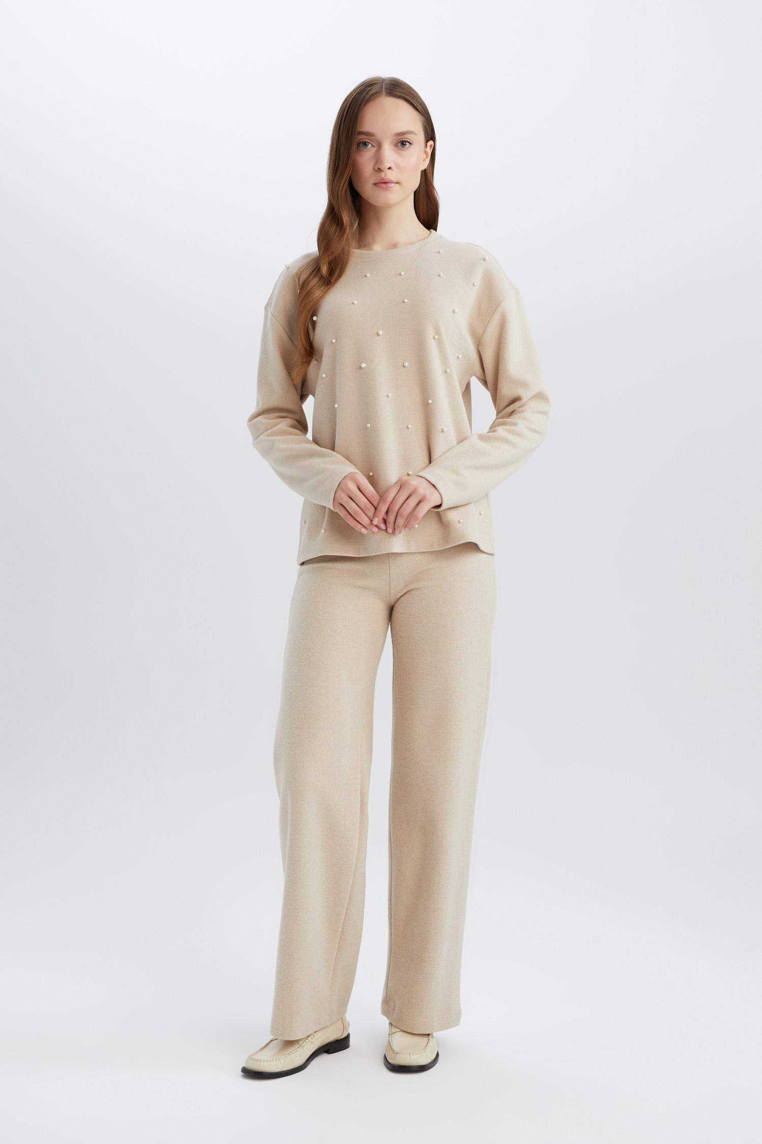 Triko Pantolon Wide Leg Geniş Bol Paça Selanik Kumaş Basic Düz