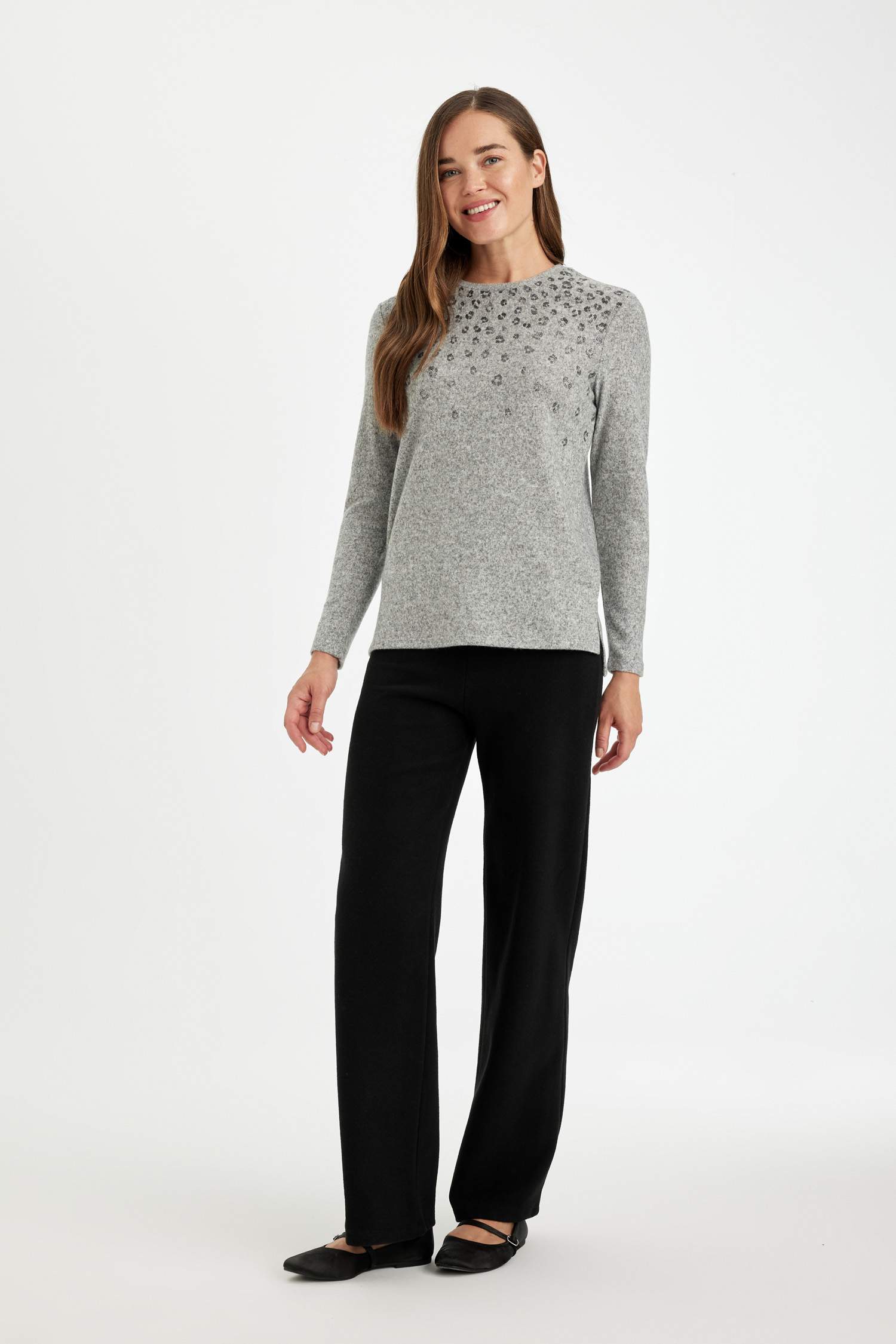 Siyah Triko Pantolon Wide Leg Geniş Bol Paça Selanik Kumaş Basic Düz