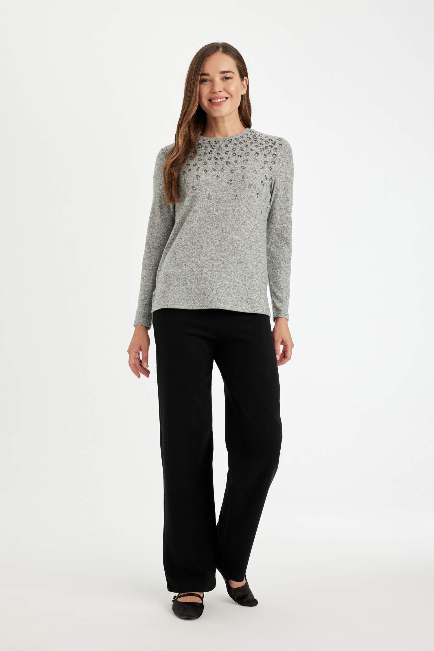 Siyah Triko Pantolon Wide Leg Geniş Bol Paça Selanik Kumaş Basic Düz